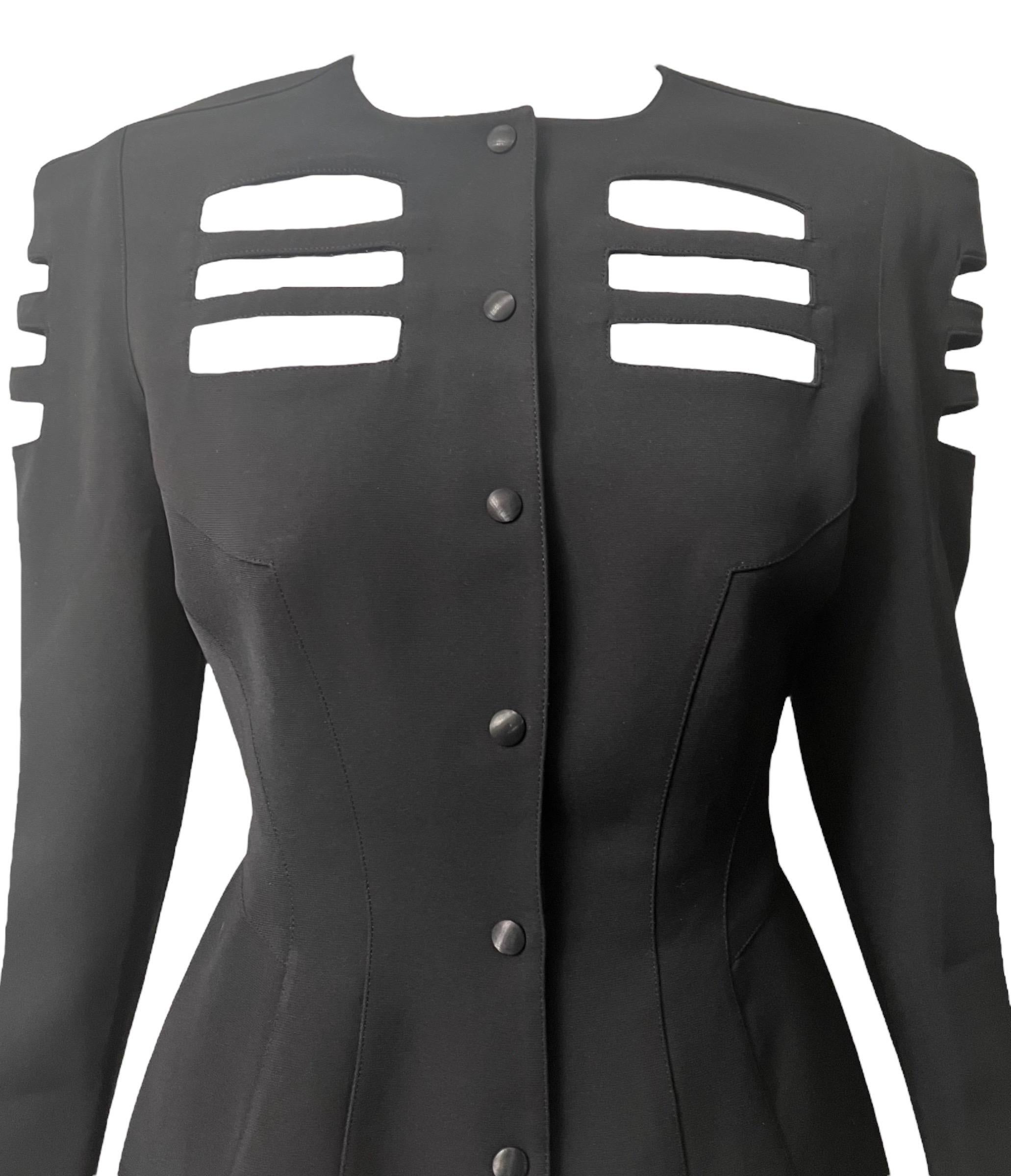 1990's Thierry Mugler Black Cutout Panel Jacket For Sale 1