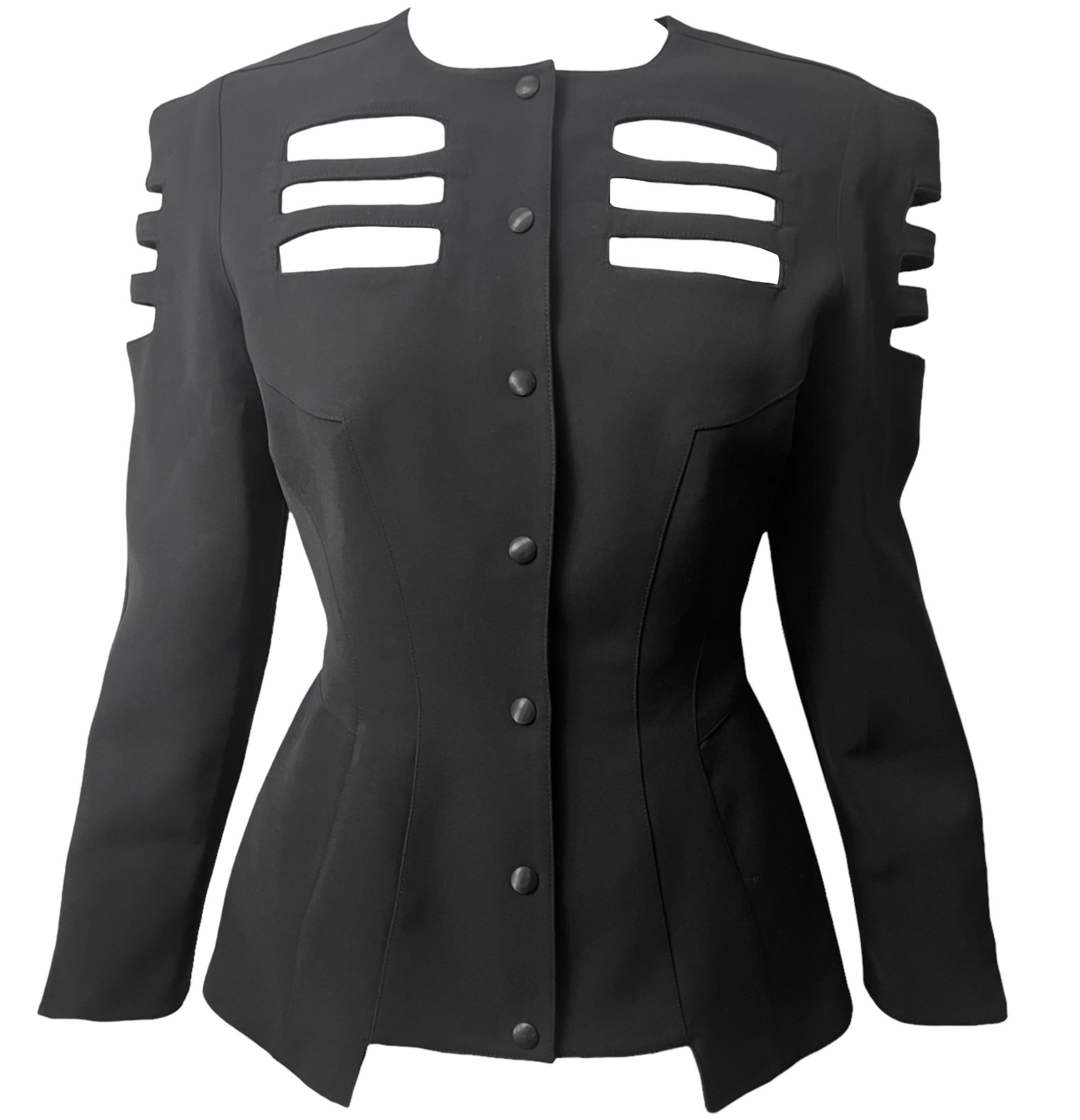 1990's Thierry Mugler Black Cutout Panel Jacket For Sale