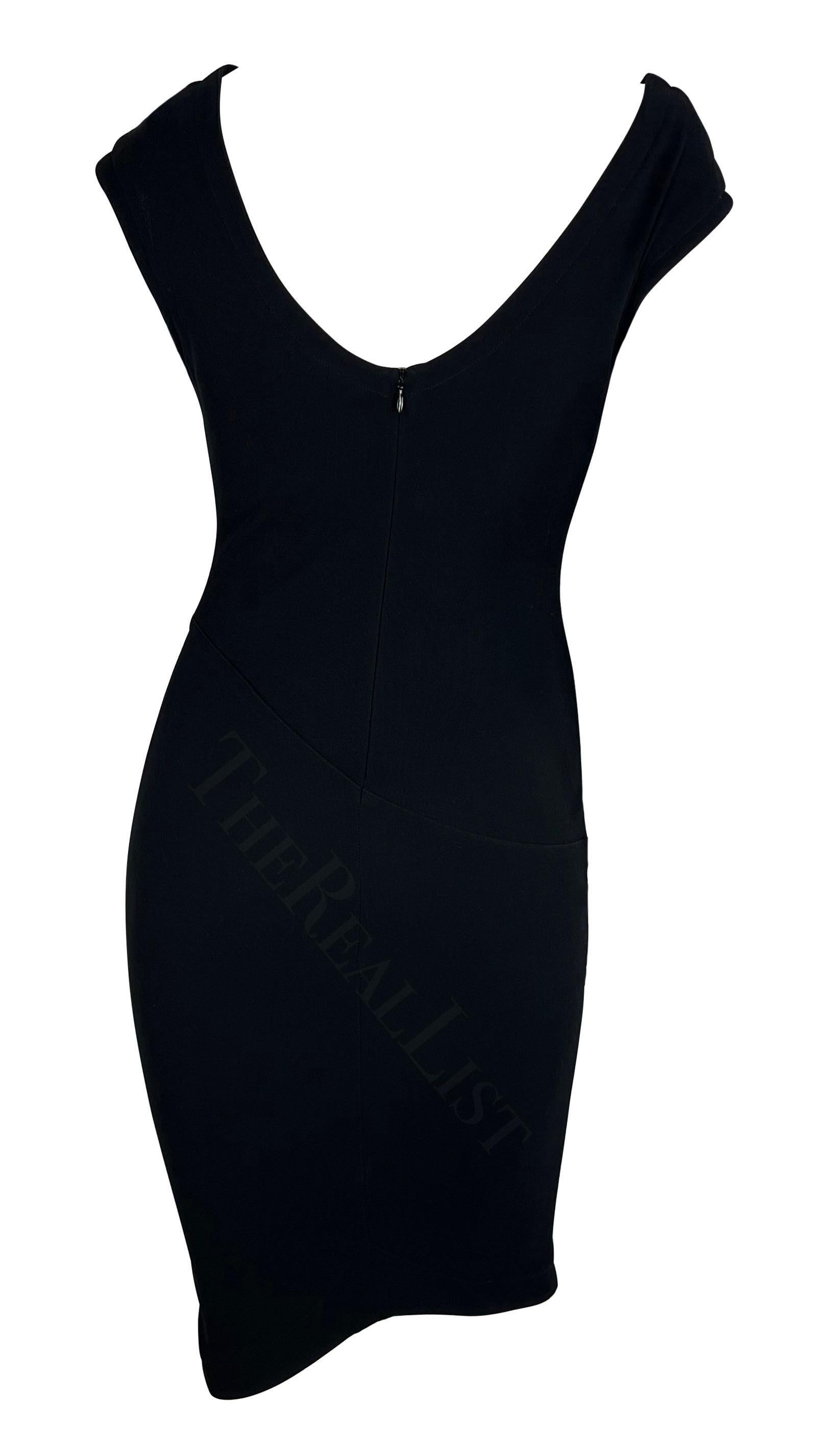 1990er Thierry Mugler Schwarzes abstraktes Strickkleid mit Ausschnitt Damen im Angebot