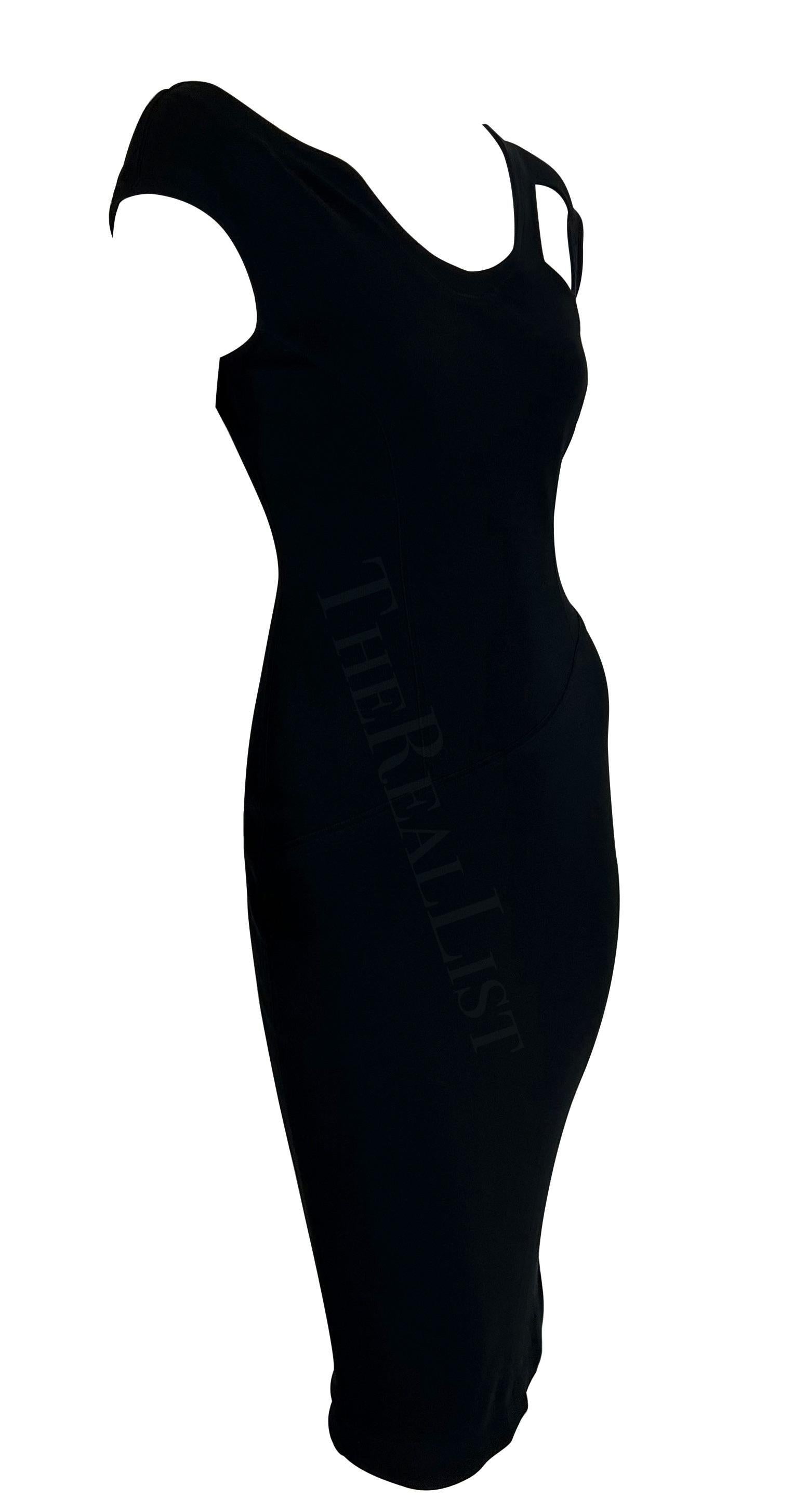 1990er Thierry Mugler Schwarzes abstraktes Strickkleid mit Ausschnitt im Angebot 1
