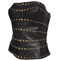 1990s Thierry Mugler Black Leather Studded Strapless Bustier Corset