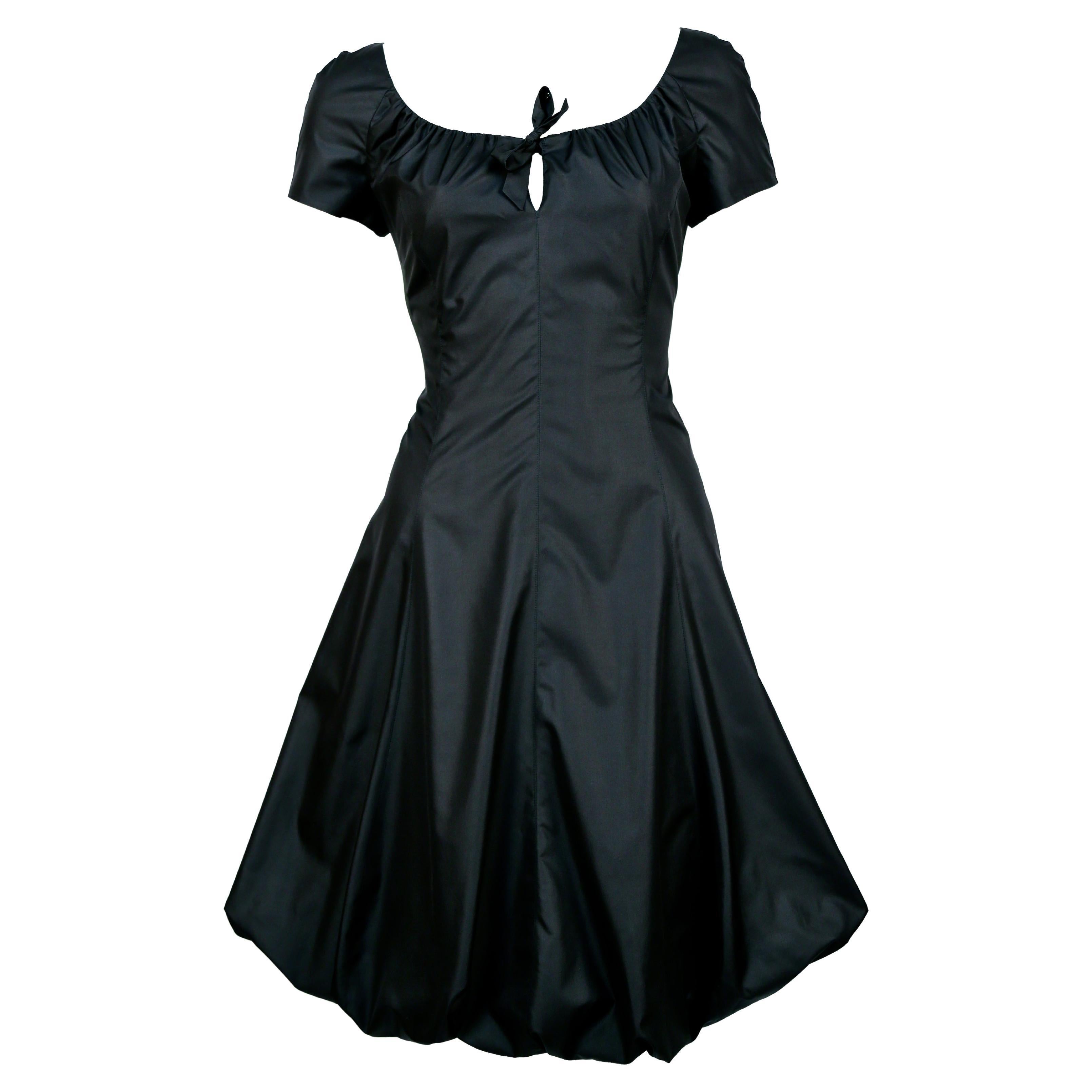 1990's THIERRY MUGLER black silk dress with bubble hemline