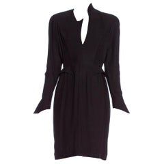 1990'S THIERRY MUGLER Black Silk Long Sleeve Dress
