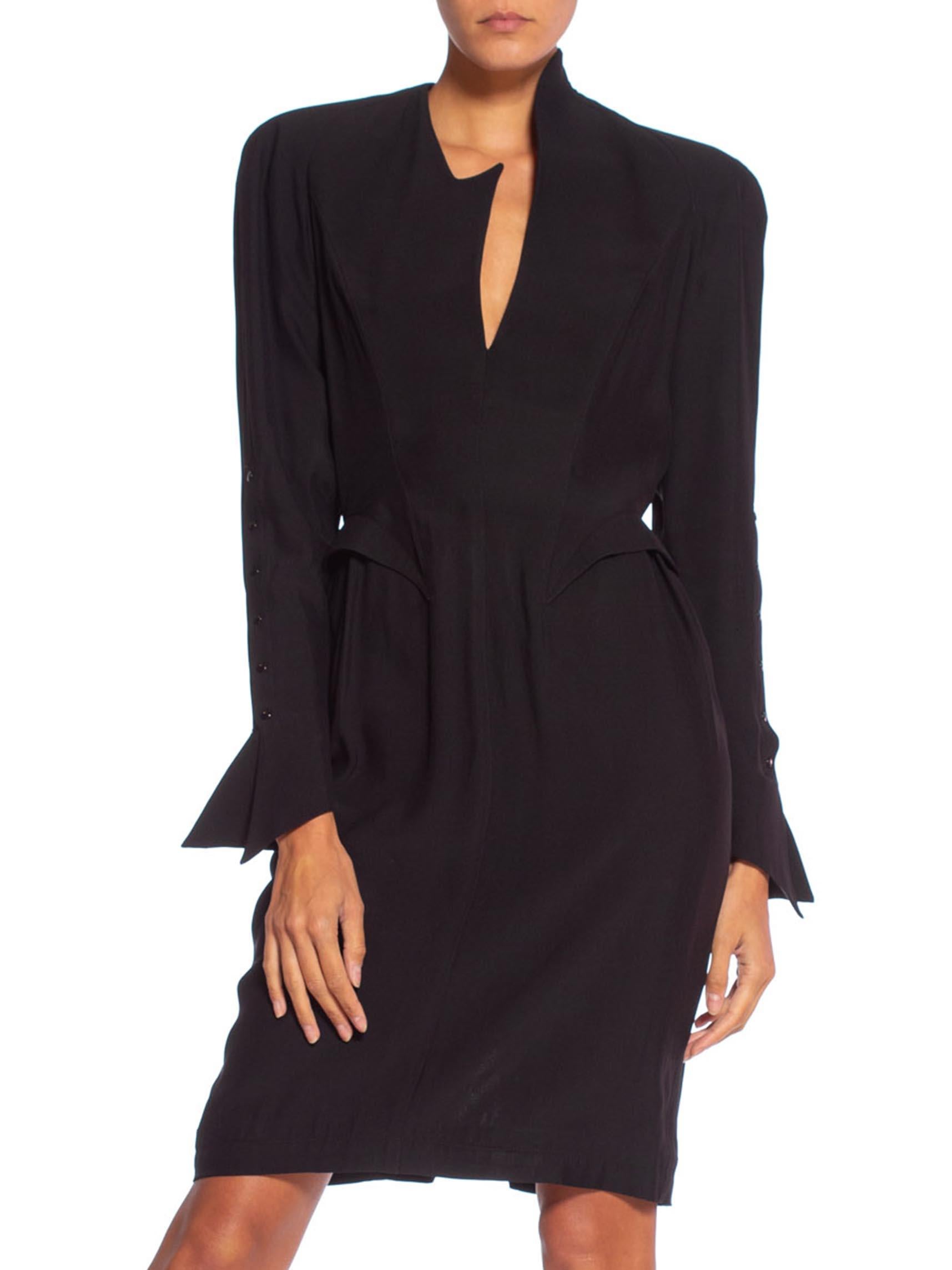 1990'S THIERRY MUGLER Black Silk Long Sleeve Dress In Excellent Condition For Sale In New York, NY
