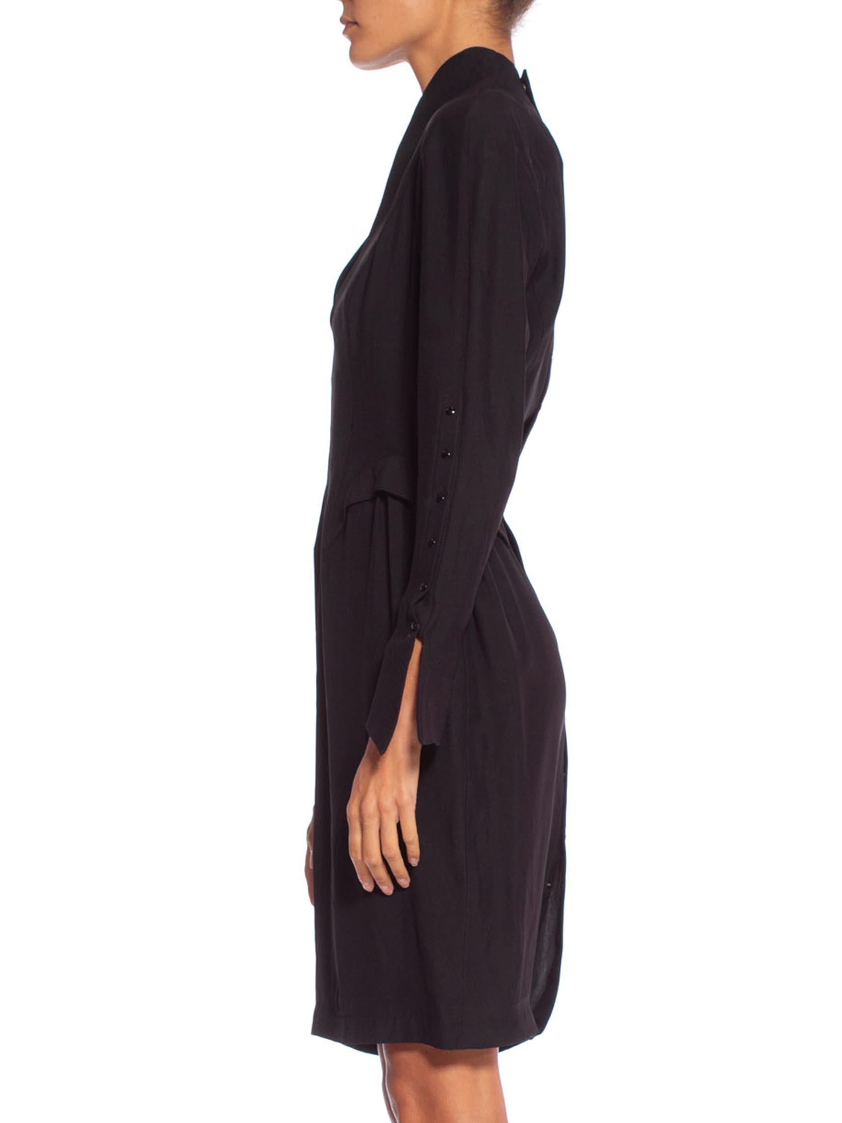1990'S THIERRY MUGLER Black Silk Long Sleeve Dress For Sale 1