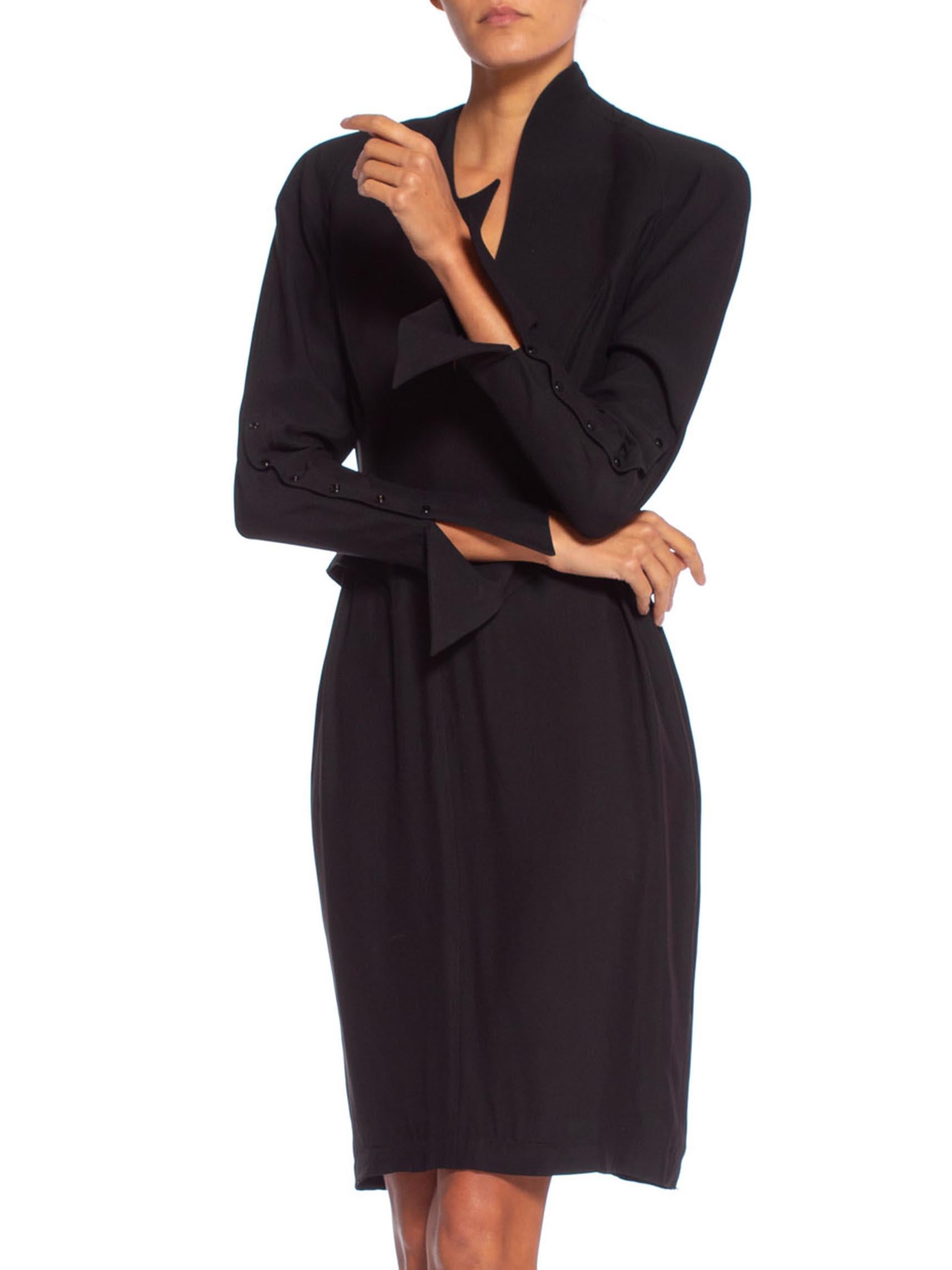 1990'S THIERRY MUGLER Black Silk Long Sleeve Dress For Sale 2