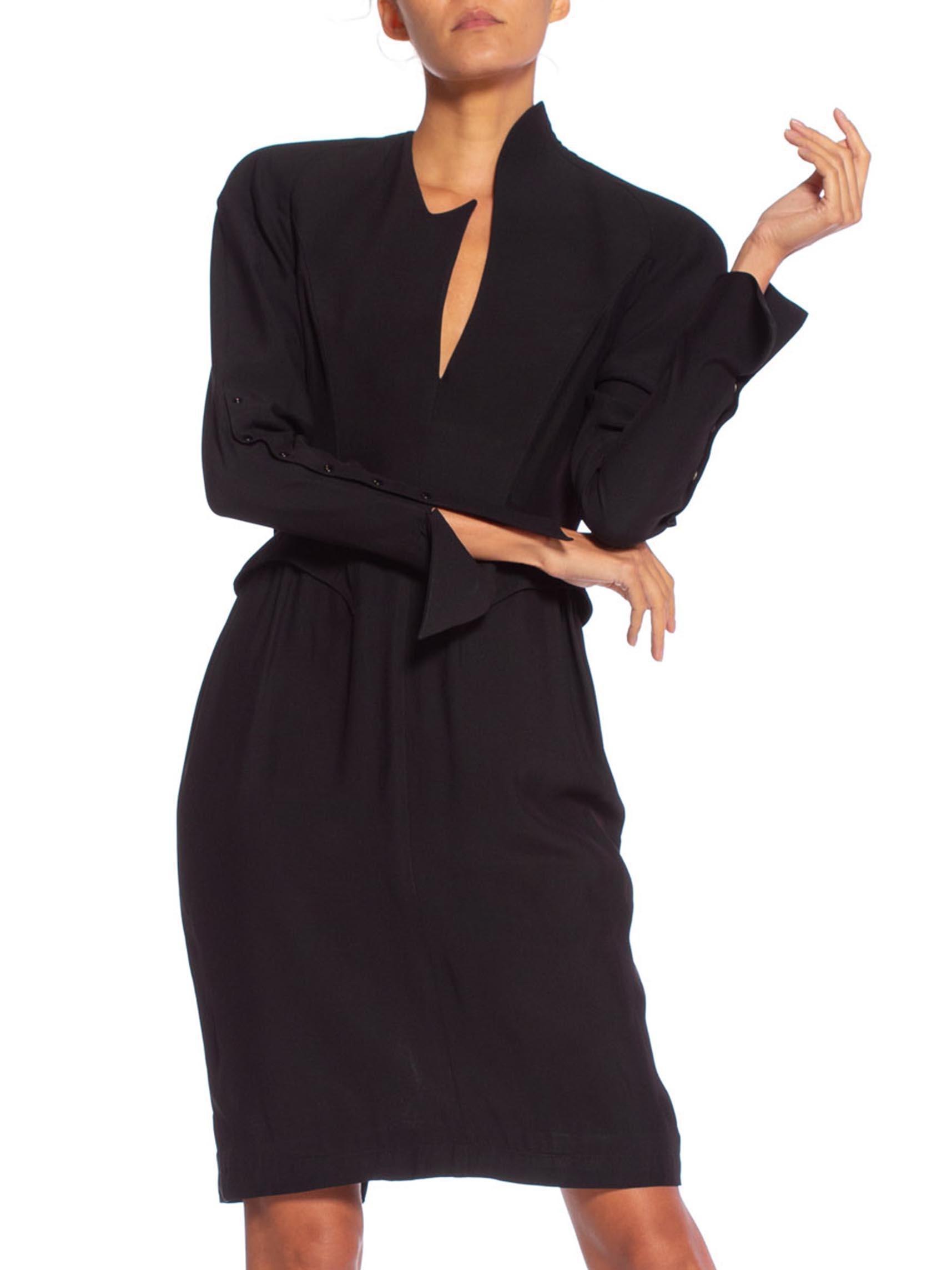 1990'S THIERRY MUGLER Black Silk Long Sleeve Dress For Sale 3