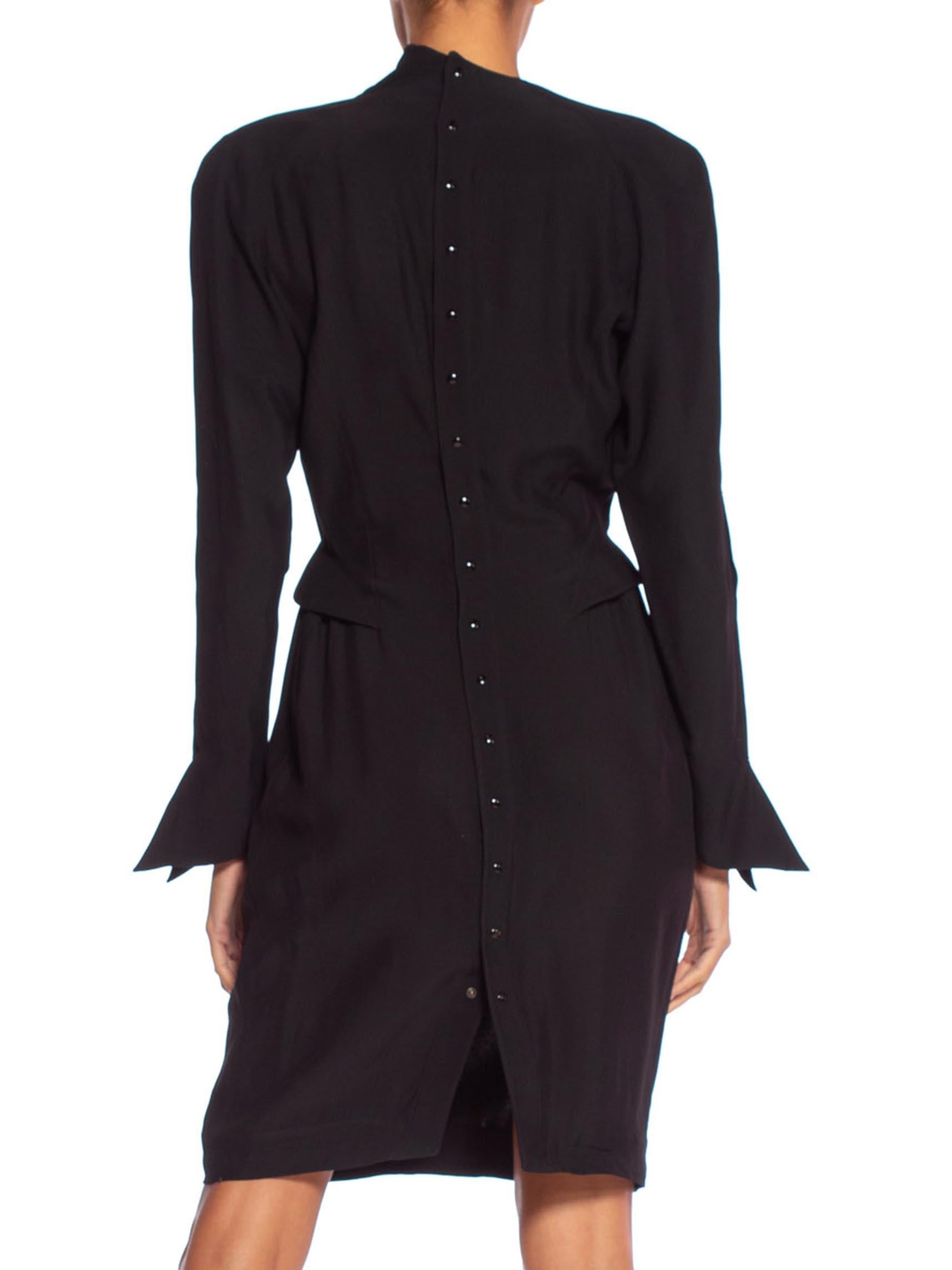 1990'S THIERRY MUGLER Black Silk Long Sleeve Dress For Sale 4