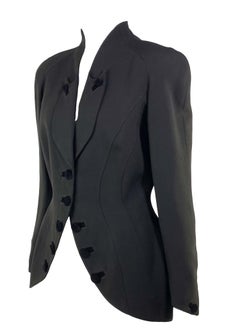 1990s Thierry Mugler Black Velvet Button Vintage Blazer