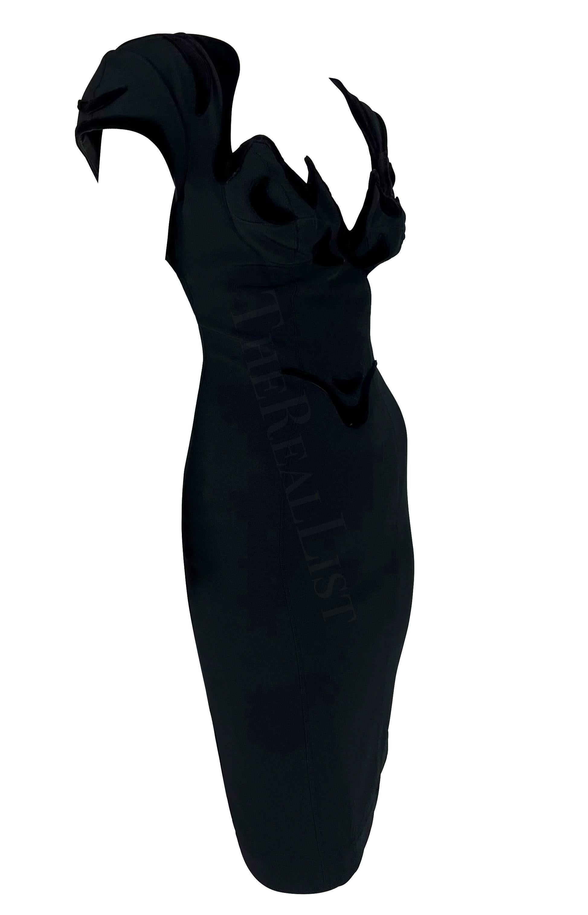 Women's 1990s Thierry Mugler Black Velvet Detail Body Sculptural Mini Dress