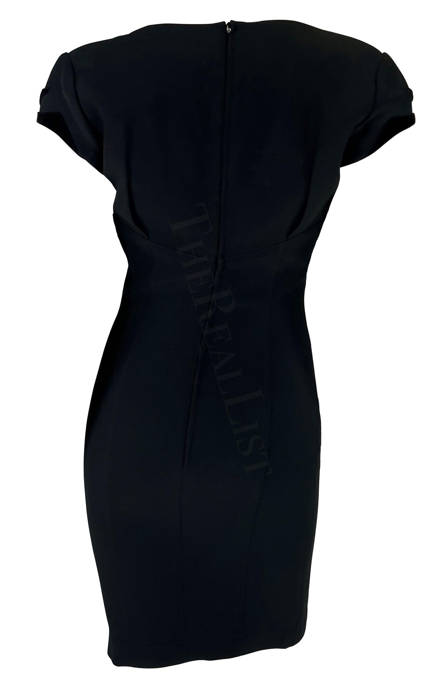 1990s Thierry Mugler Black Velvet Detail Body Sculptural Mini Dress 1