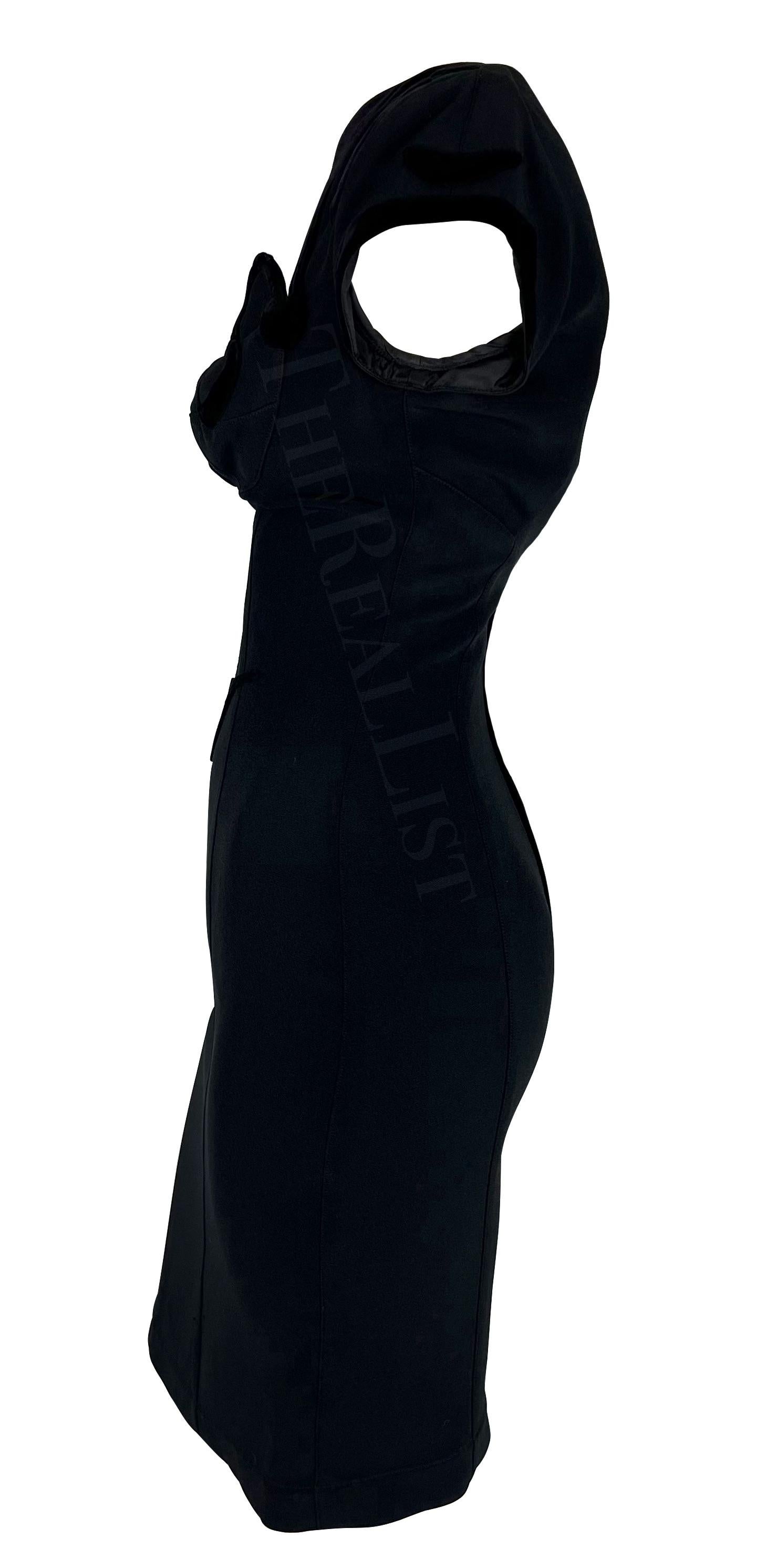 1990s Thierry Mugler Black Velvet Detail Body Sculptural Mini Dress 2