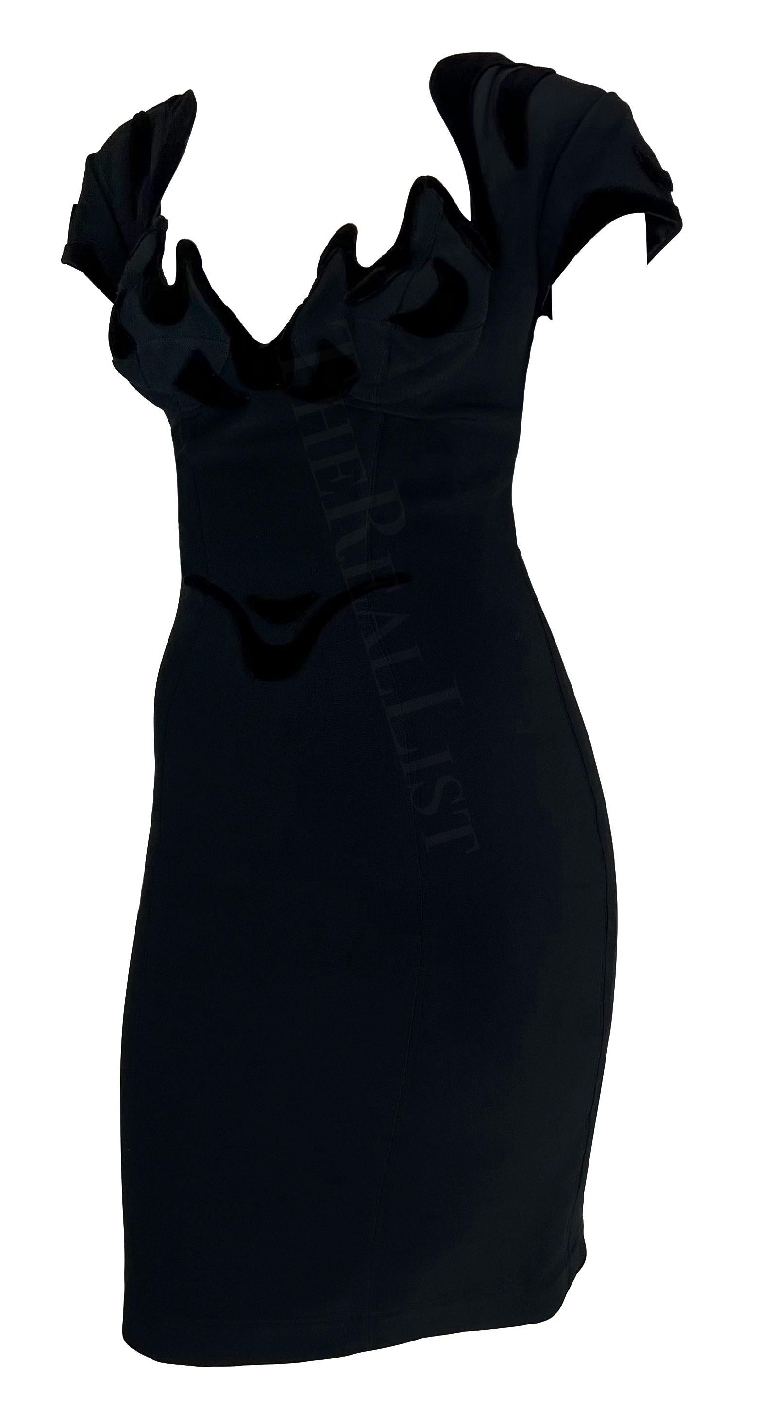 1990s Thierry Mugler Black Velvet Detail Body Sculptural Mini Dress 3