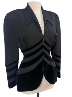 F/W 1993 Thierry Mugler Black Velvet Trim Sculpted Jacket