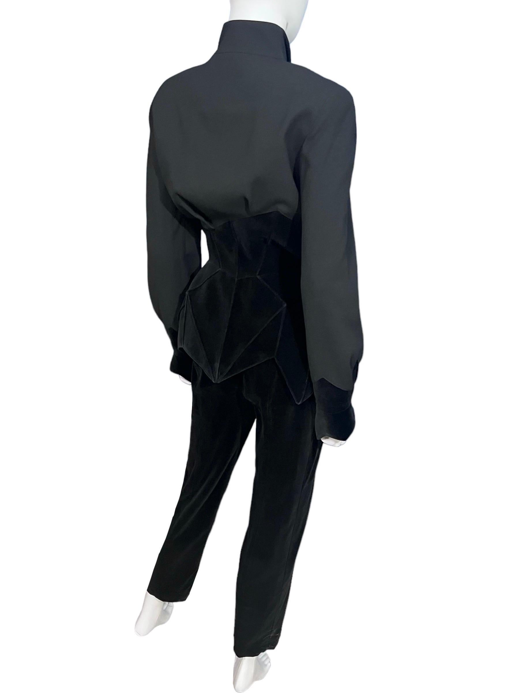 1990's Thierry Mugler Black Velvet Trim Sculptural Pantsuit  6