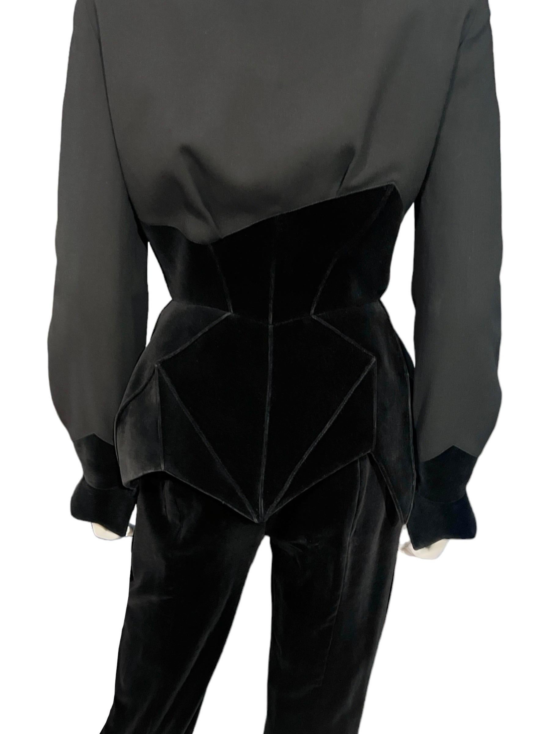 1990's Thierry Mugler Black Velvet Trim Sculptural Pantsuit  7