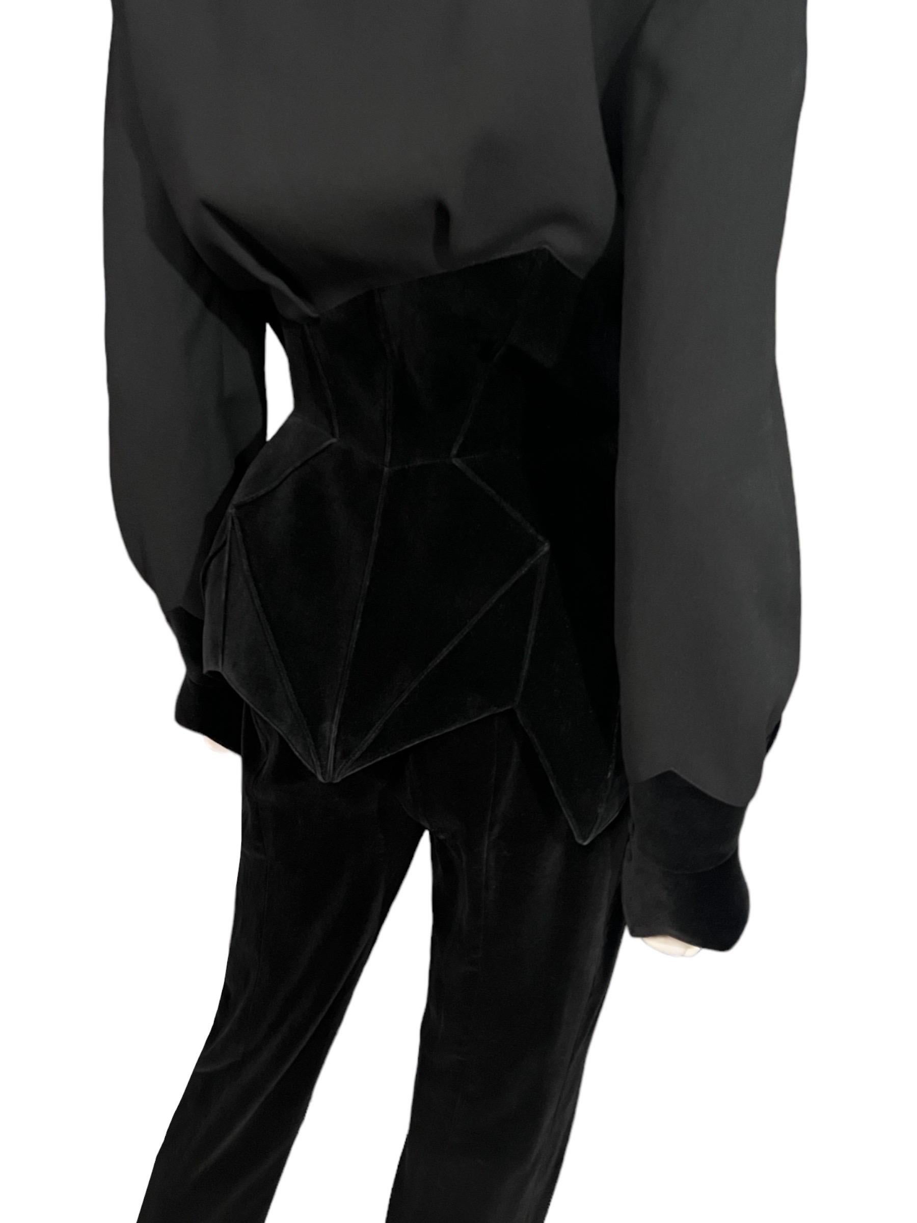 1990's Thierry Mugler Black Velvet Trim Sculptural Pantsuit  8