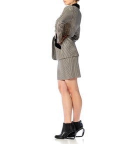1990S THIERRY MUGLER Black & White Check Skirt Suit With Velvet Trim
