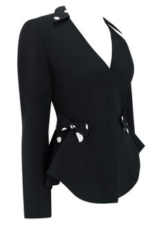 1990s Thierry Mugler Black & White Polka Dot Bow Trim Blazer
