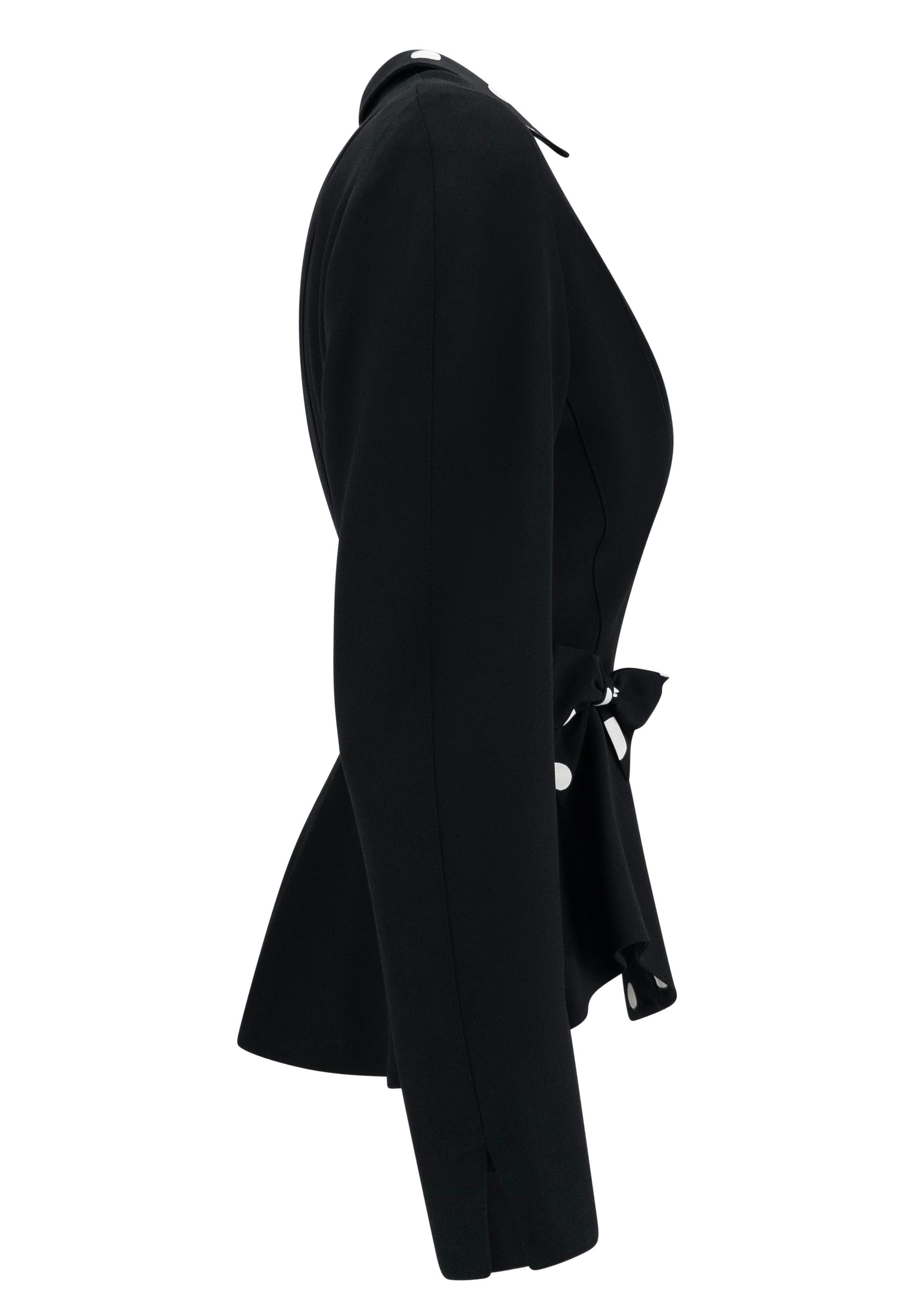 Noir 1990 Thierry Mugler Blazer noir et blanc, avec nœud, à motifs de pois en vente