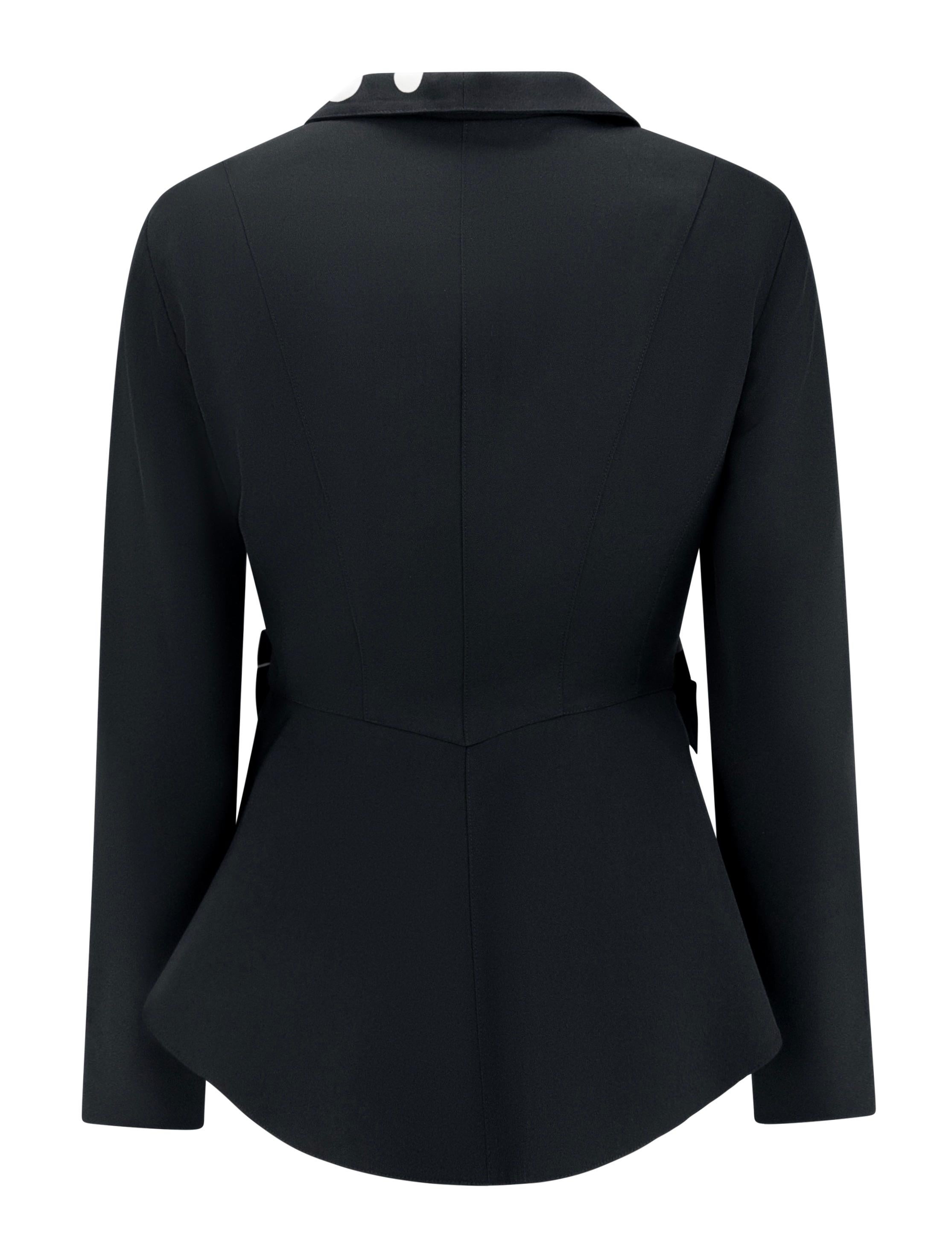 1990 Thierry Mugler Blazer noir et blanc, avec nœud, à motifs de pois Bon état - En vente à West Hollywood, CA