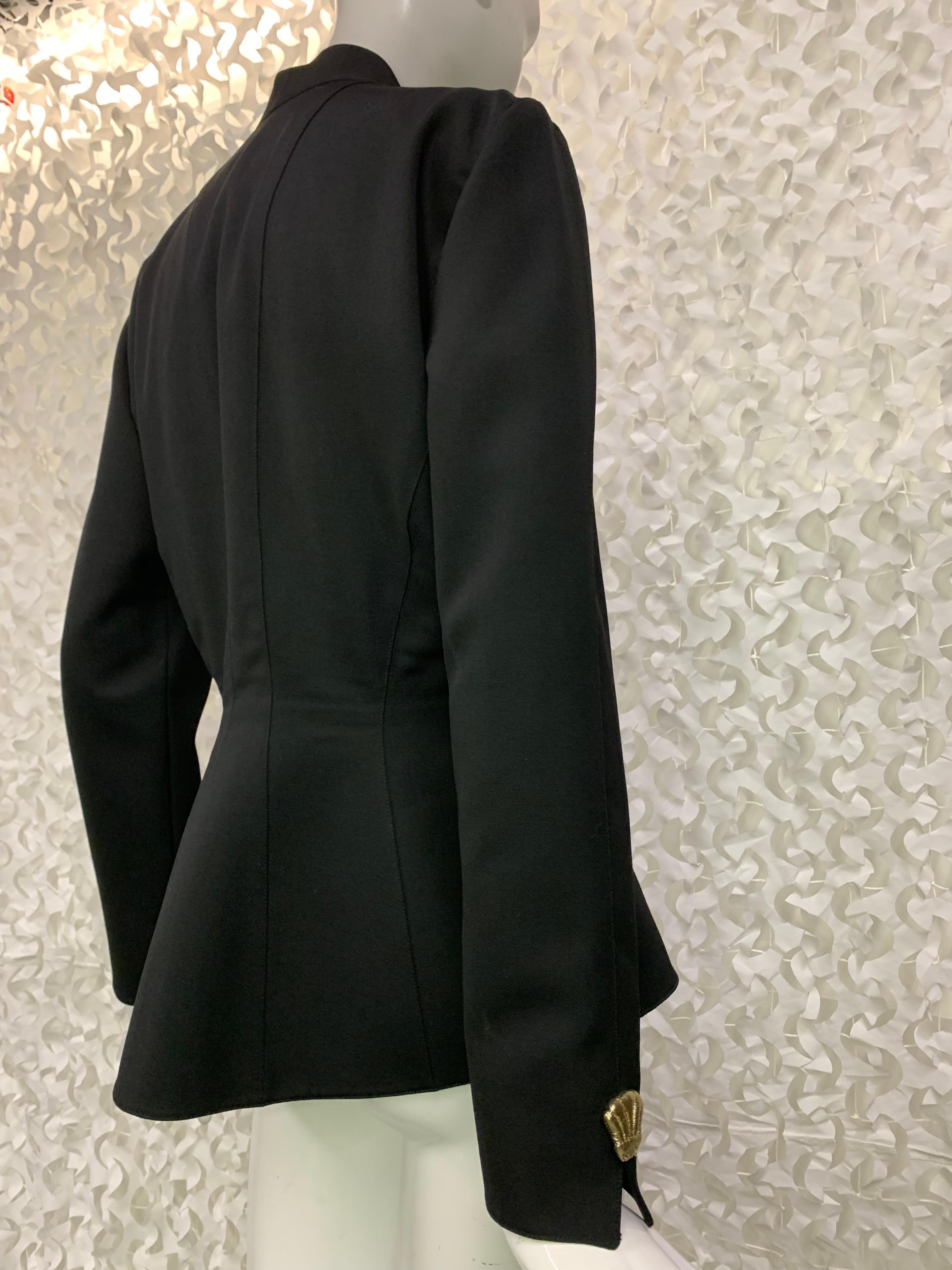 1990s Thierry Mugler Black Wool Crepe Jacket w Gold Lame Fabric Shell Details  2