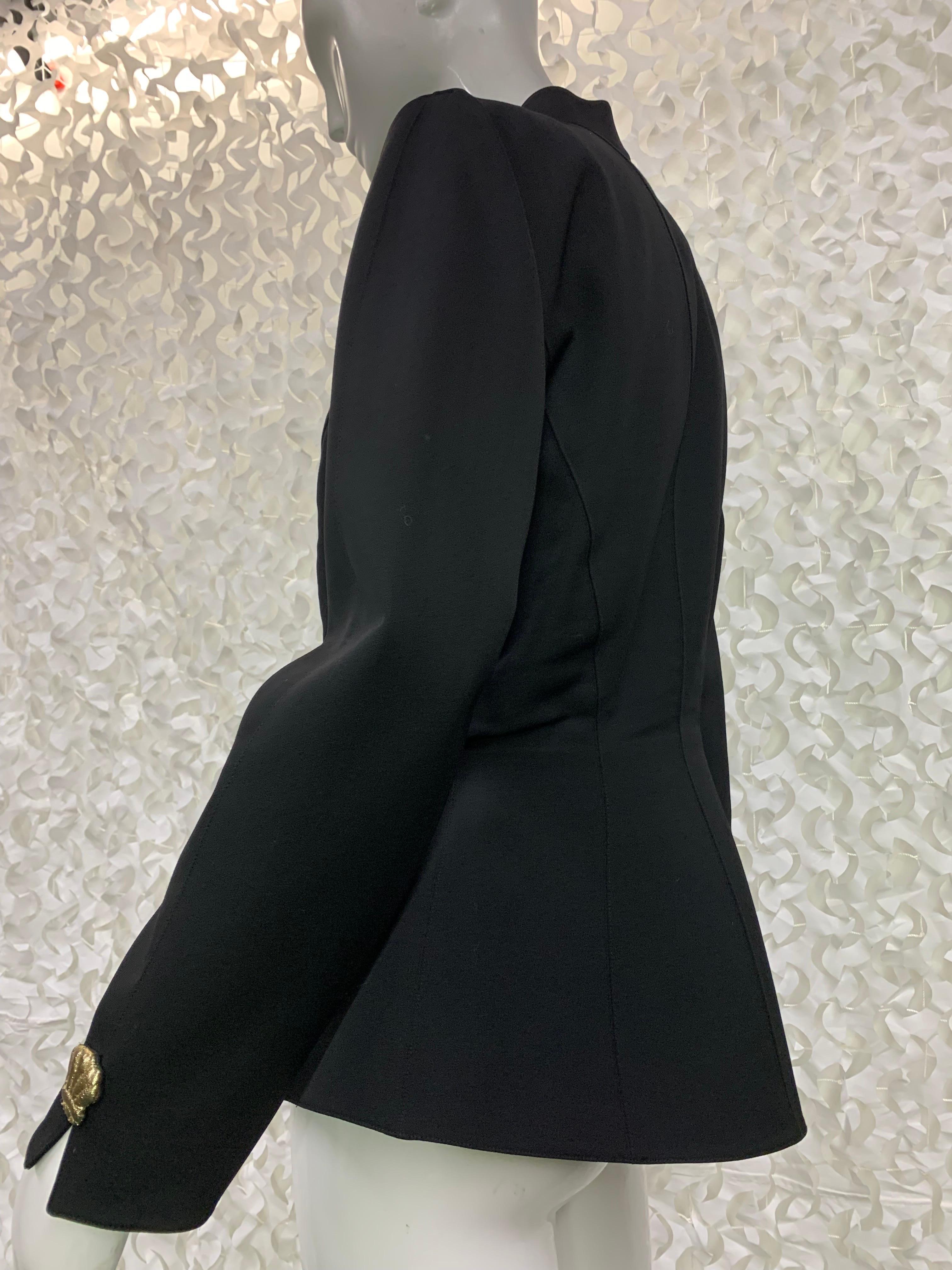 1990s Thierry Mugler Black Wool Crepe Jacket w Gold Lame Fabric Shell Details  4