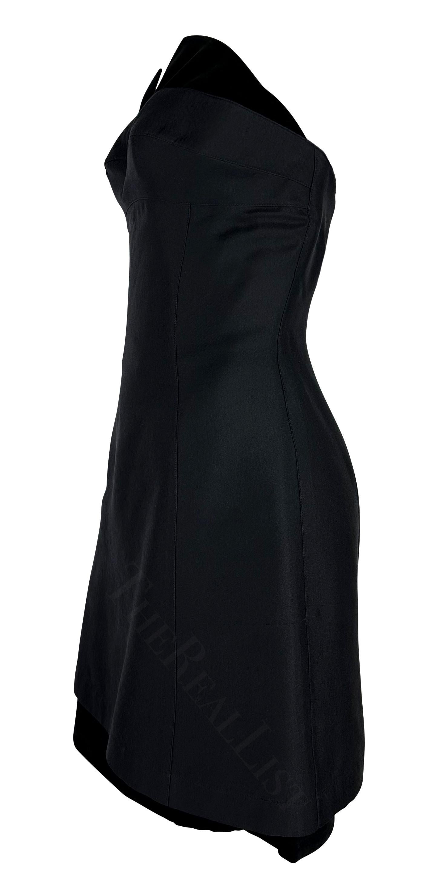 1990s Thierry Mugler Black Wool Strapless Velvet Accent Hourglass Mini Dress In Excellent Condition For Sale In West Hollywood, CA