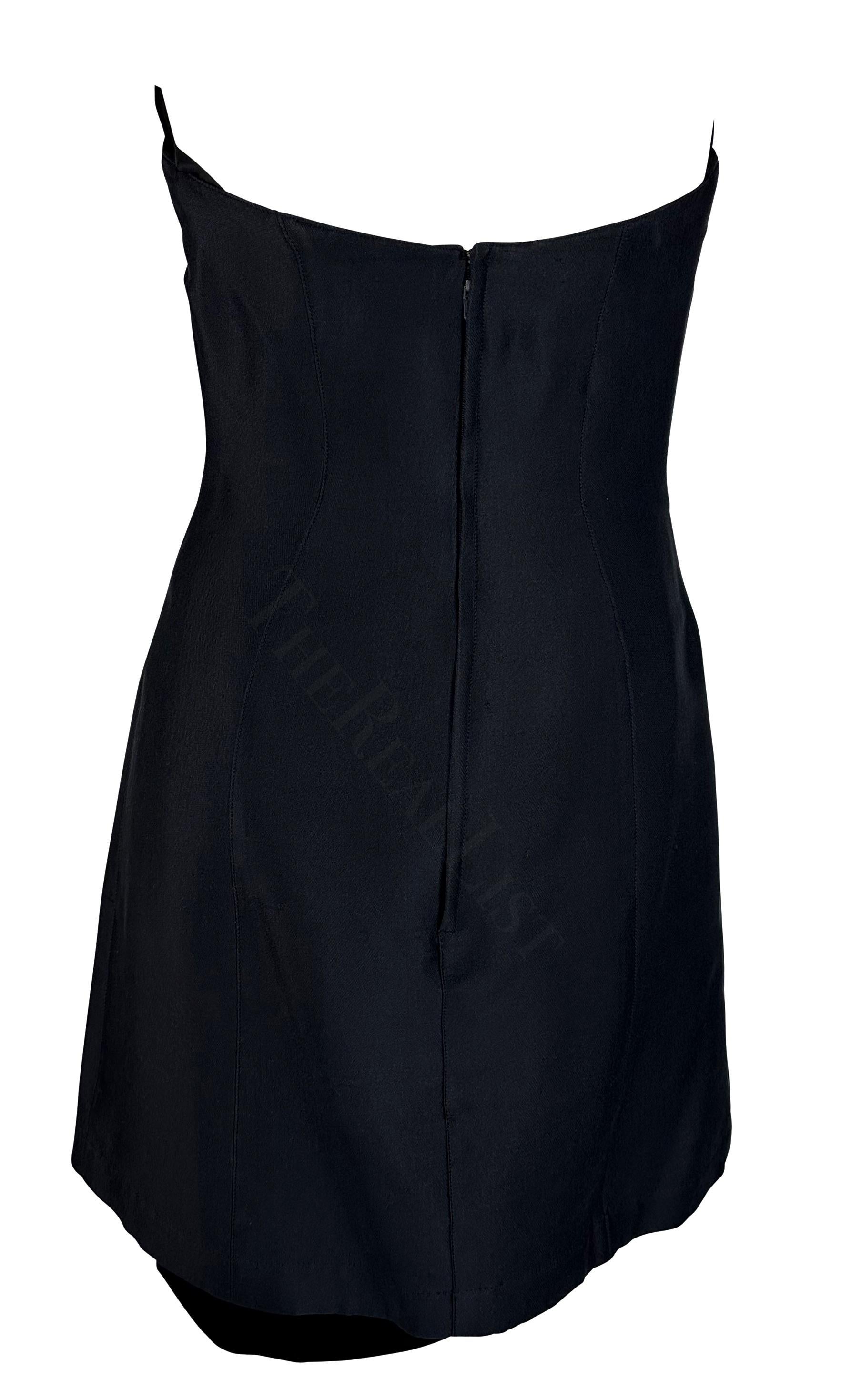 Women's 1990s Thierry Mugler Black Wool Strapless Velvet Accent Hourglass Mini Dress For Sale