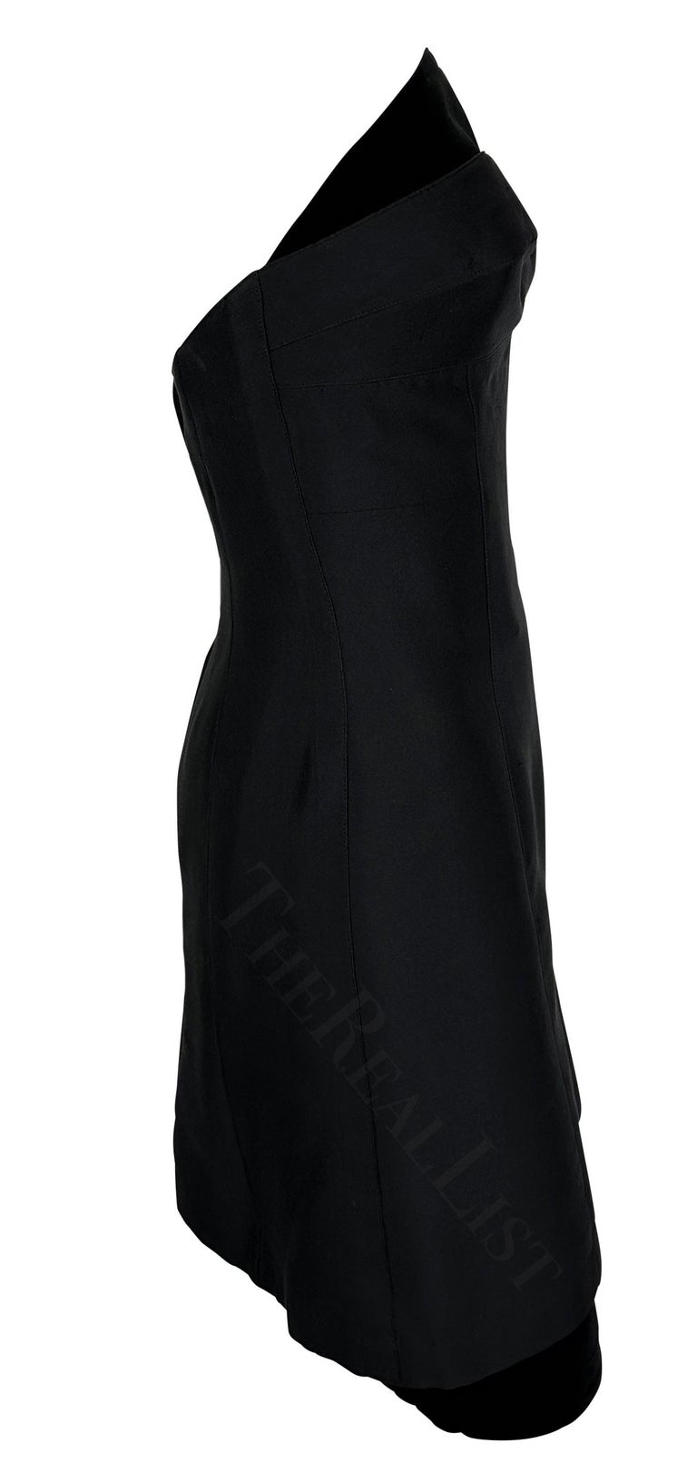 1990s Thierry Mugler Black Wool Strapless Velvet Accent Hourglass Mini Dress  For Sale at 1stDibs