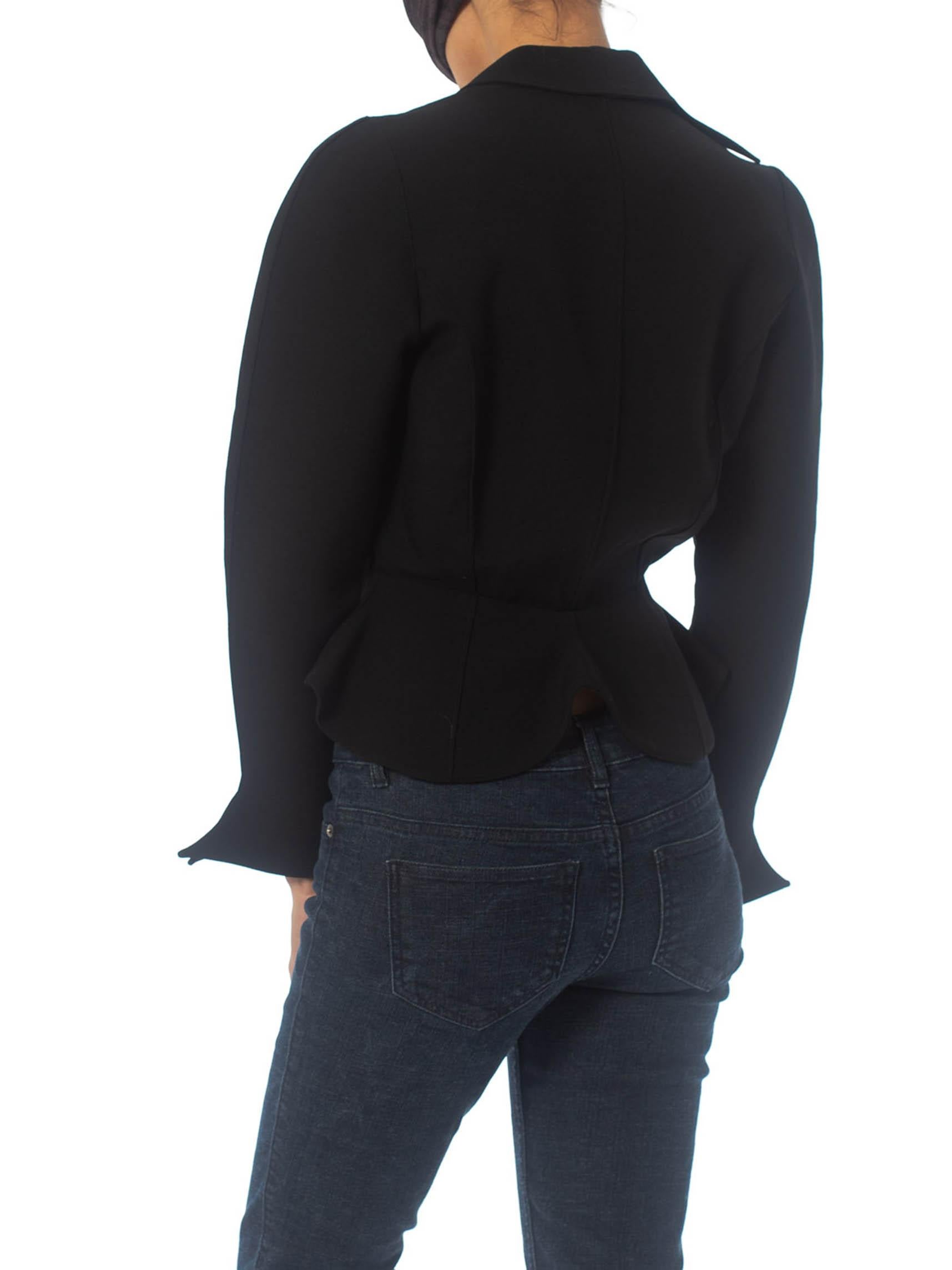 1990S THIERRY MUGLER Black Wool Witchy Wasp Waist Jacket With Asymmetrical Lapels & Detailing