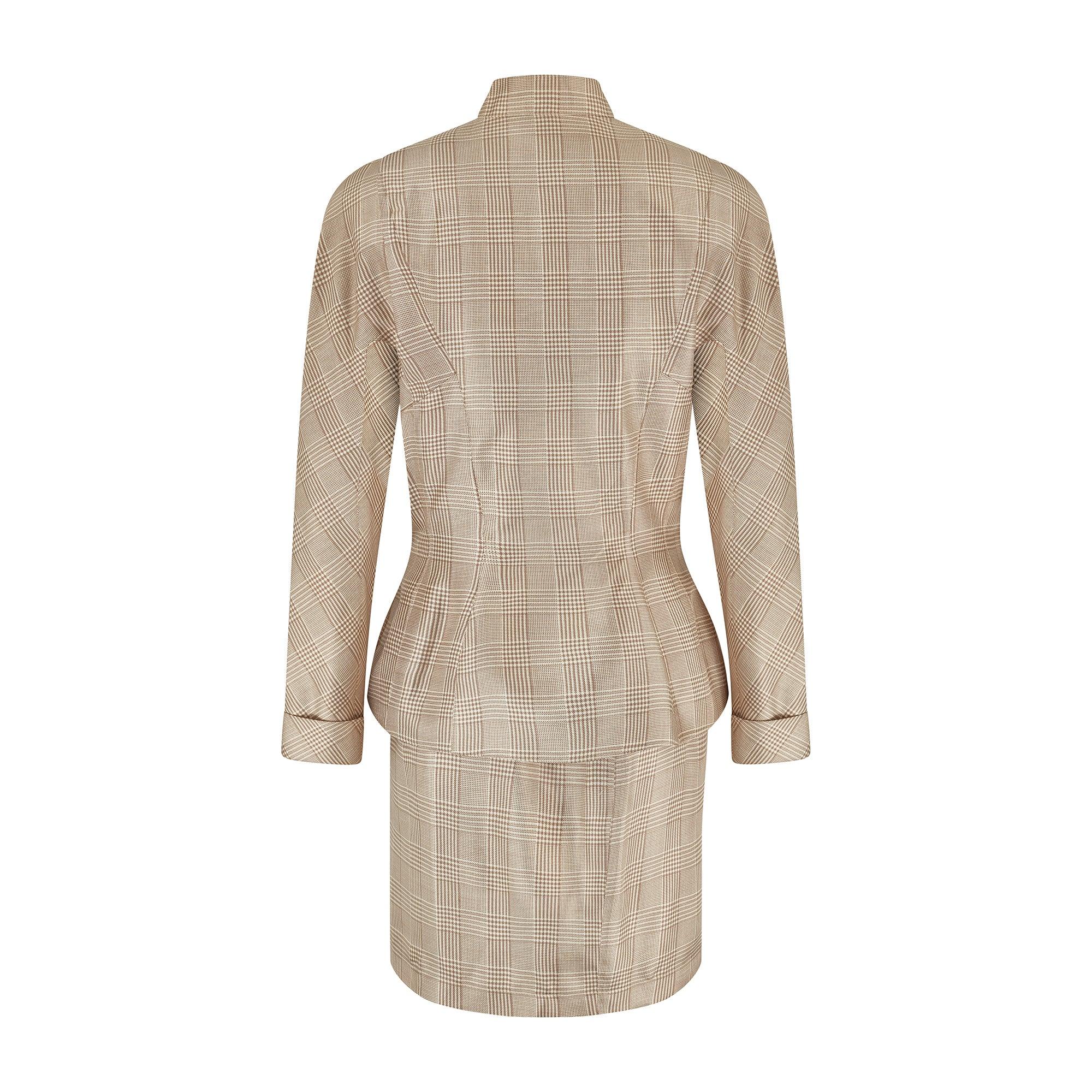 1996 Thierry Mugler Runway Documented Brown Prince of Wales Check Skirt Suit In Excellent Condition In London, GB