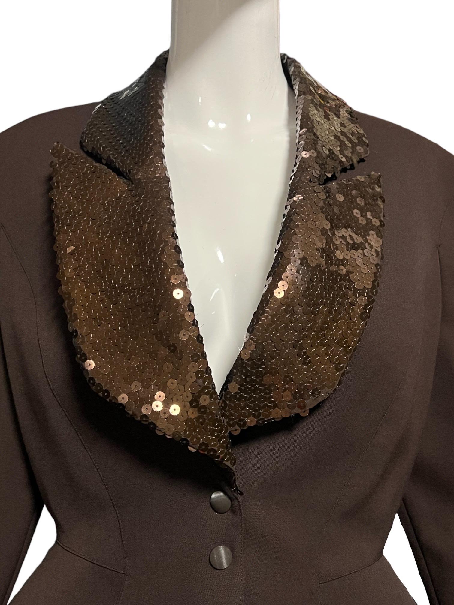 Women's 1990’s Thierry Mugler Brown Sequin Wool Jacket For Sale