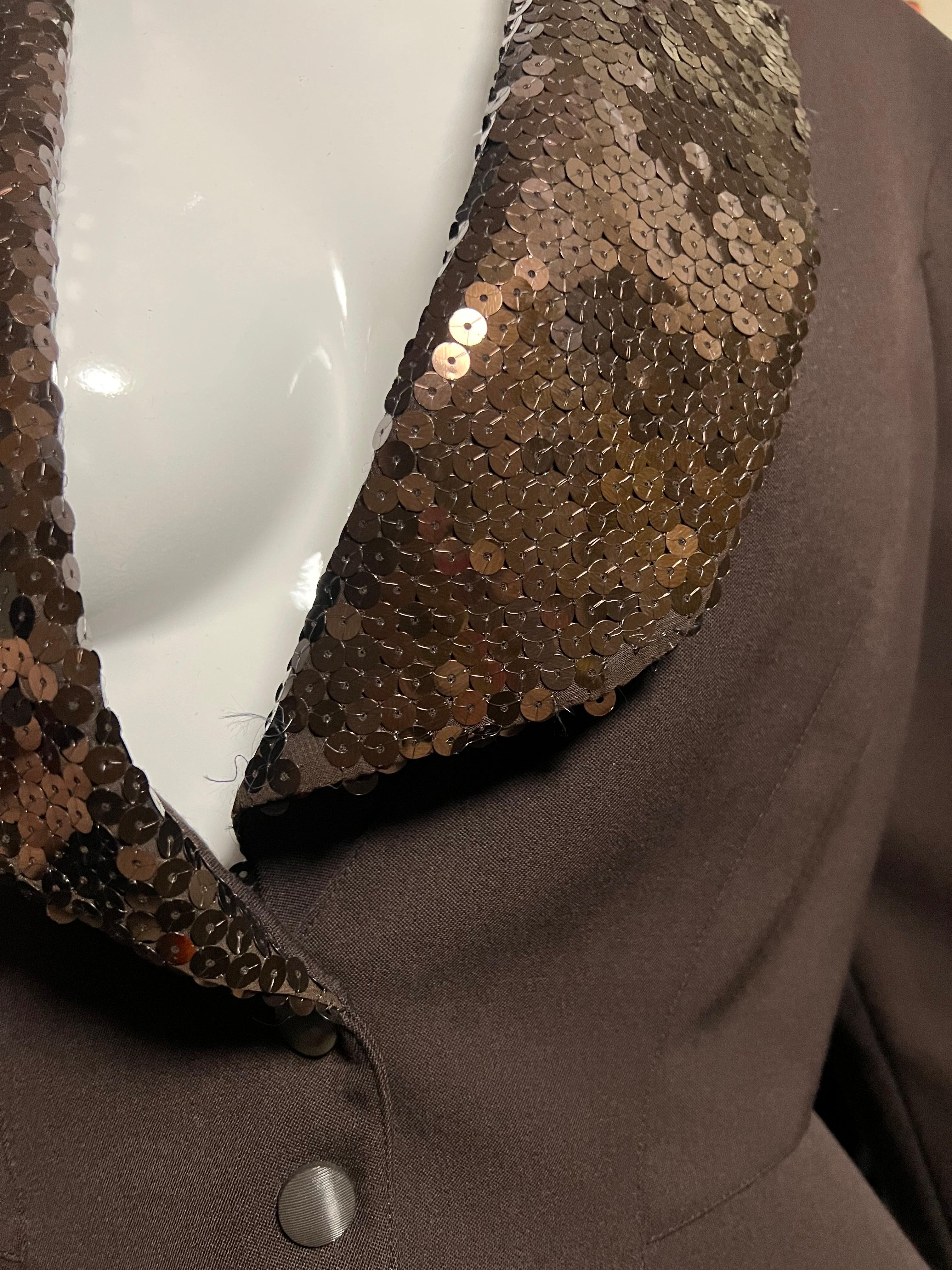 1990’s Thierry Mugler Brown Sequin Wool Jacket For Sale 1