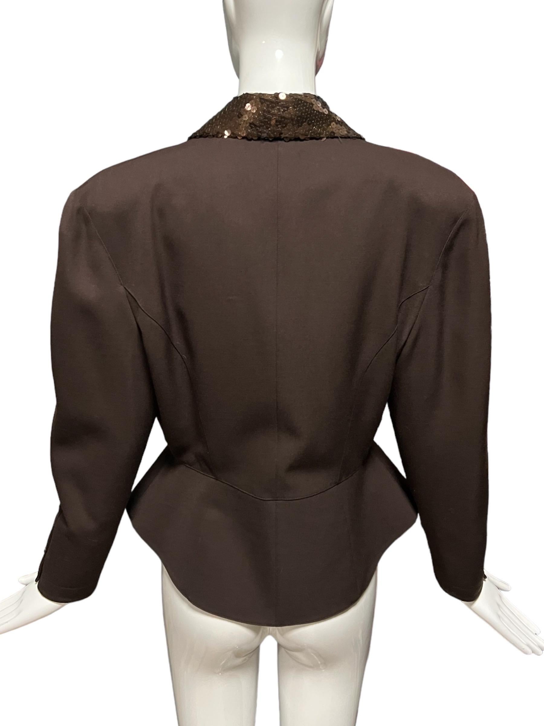 1990’s Thierry Mugler Brown Sequin Wool Jacket For Sale 2