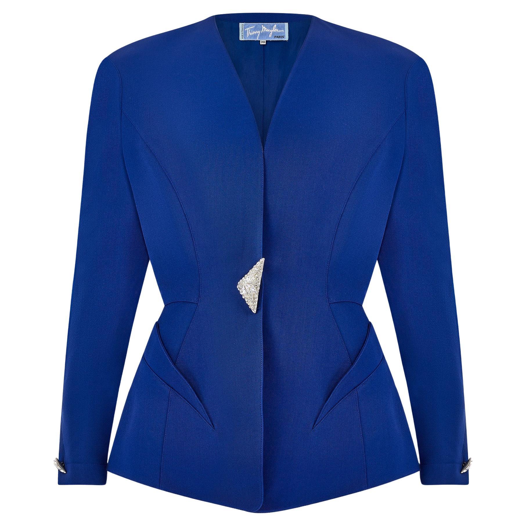 1990s Thierry Mugler Couture Blue Wool Jacket
