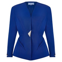 1990er Thierry Mugler Couture Blaue Wolljacke aus Wolle