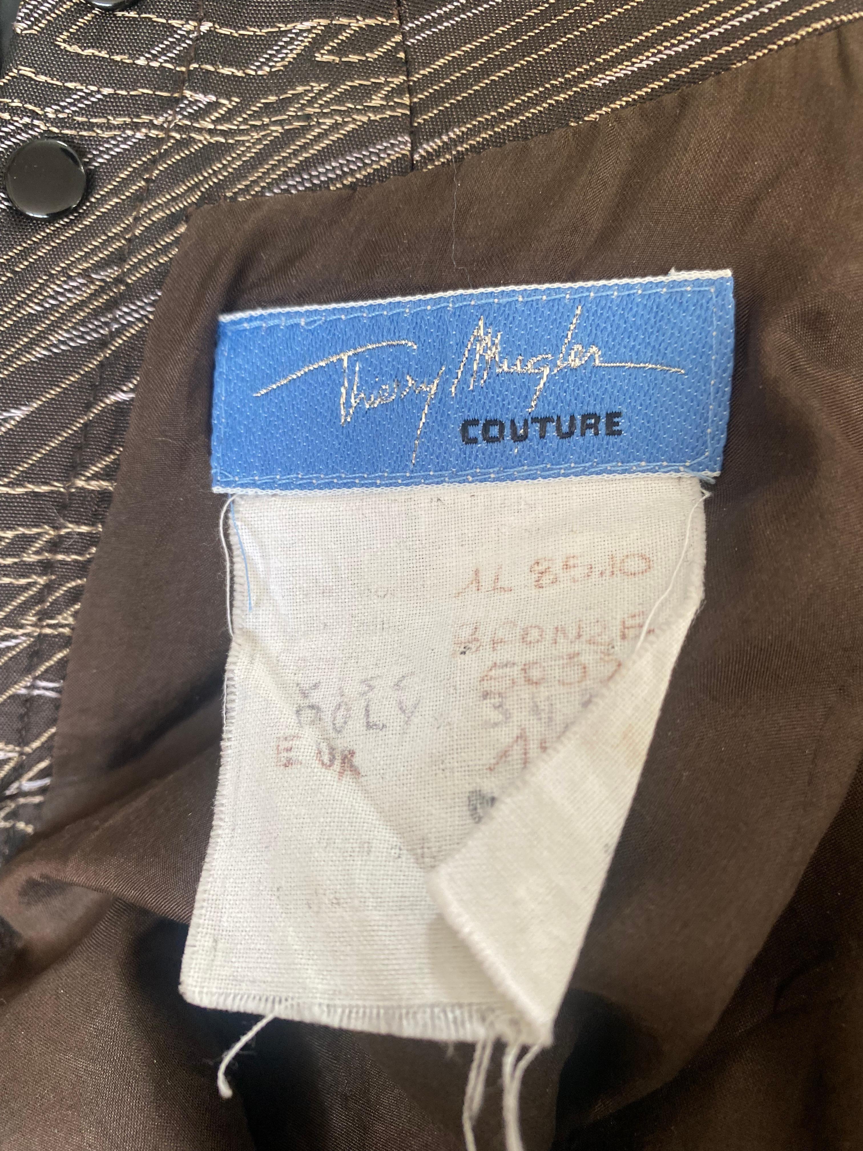 1990er Thierry Mugler Couture Braune Jacke mit abstraktem Druck im Angebot 1