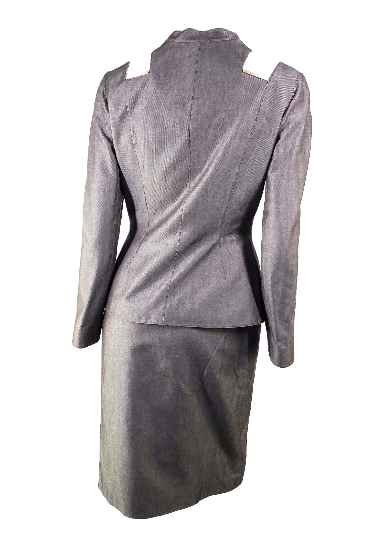 Gray 1990s Thierry Mugler Couture Cutout Skirt Suit with Metal Accents