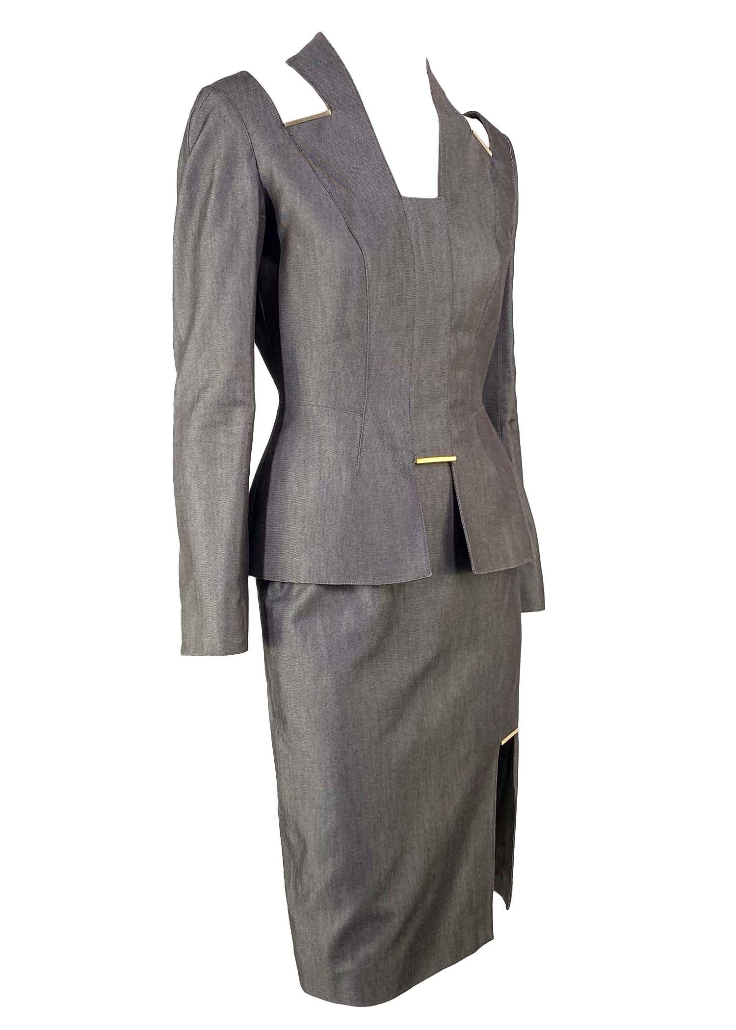 1990s Thierry Mugler Couture Cutout Skirt Suit with Metal Accents In Good Condition In West Hollywood, CA