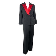 F/W 2001 Thierry Mugler Couture Red Satin Silk Tuxedo Vintage Pantsuit