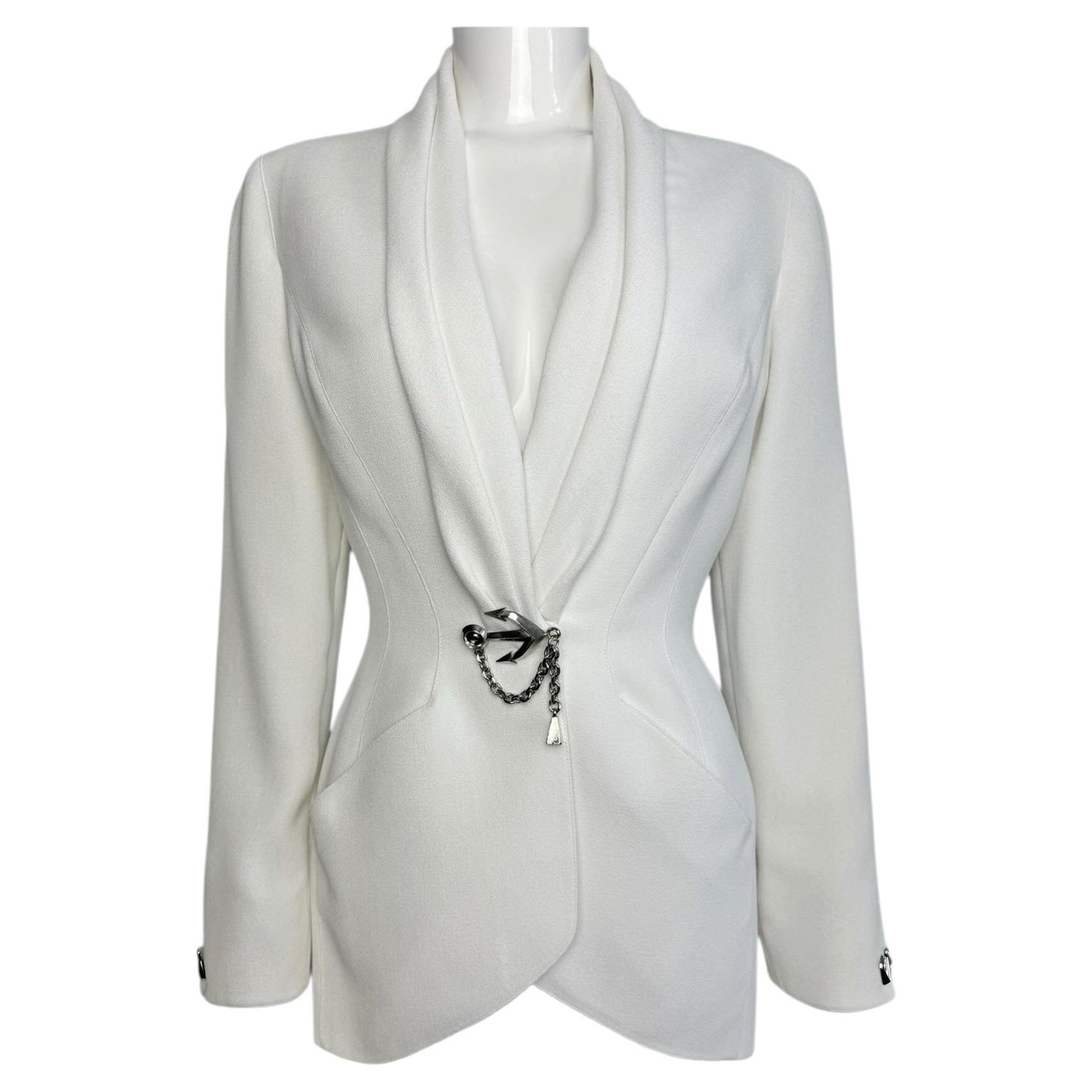 1990s Thierry Mugler Cruise White Jacket with Anchor Details