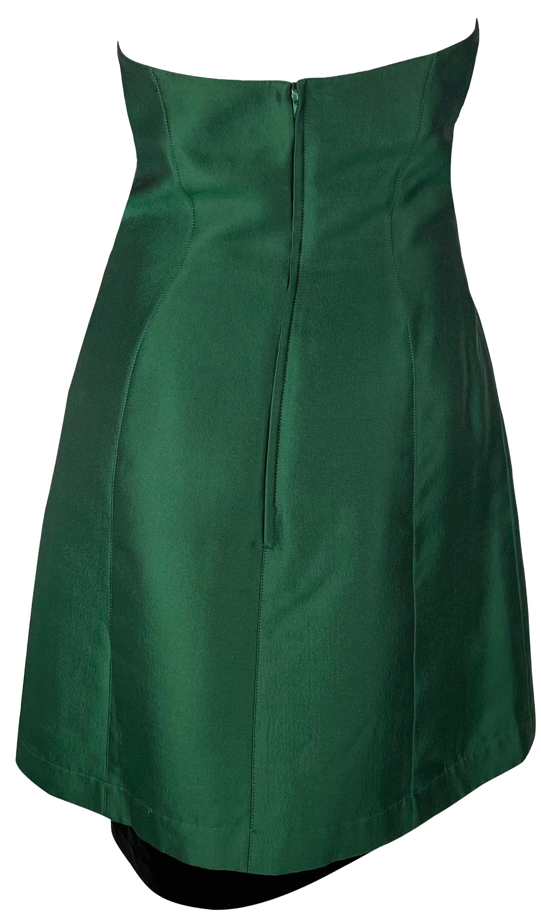1990s Thierry Mugler Emerald Green Hourglass Velvet Strapless Mini Dress For Sale 1