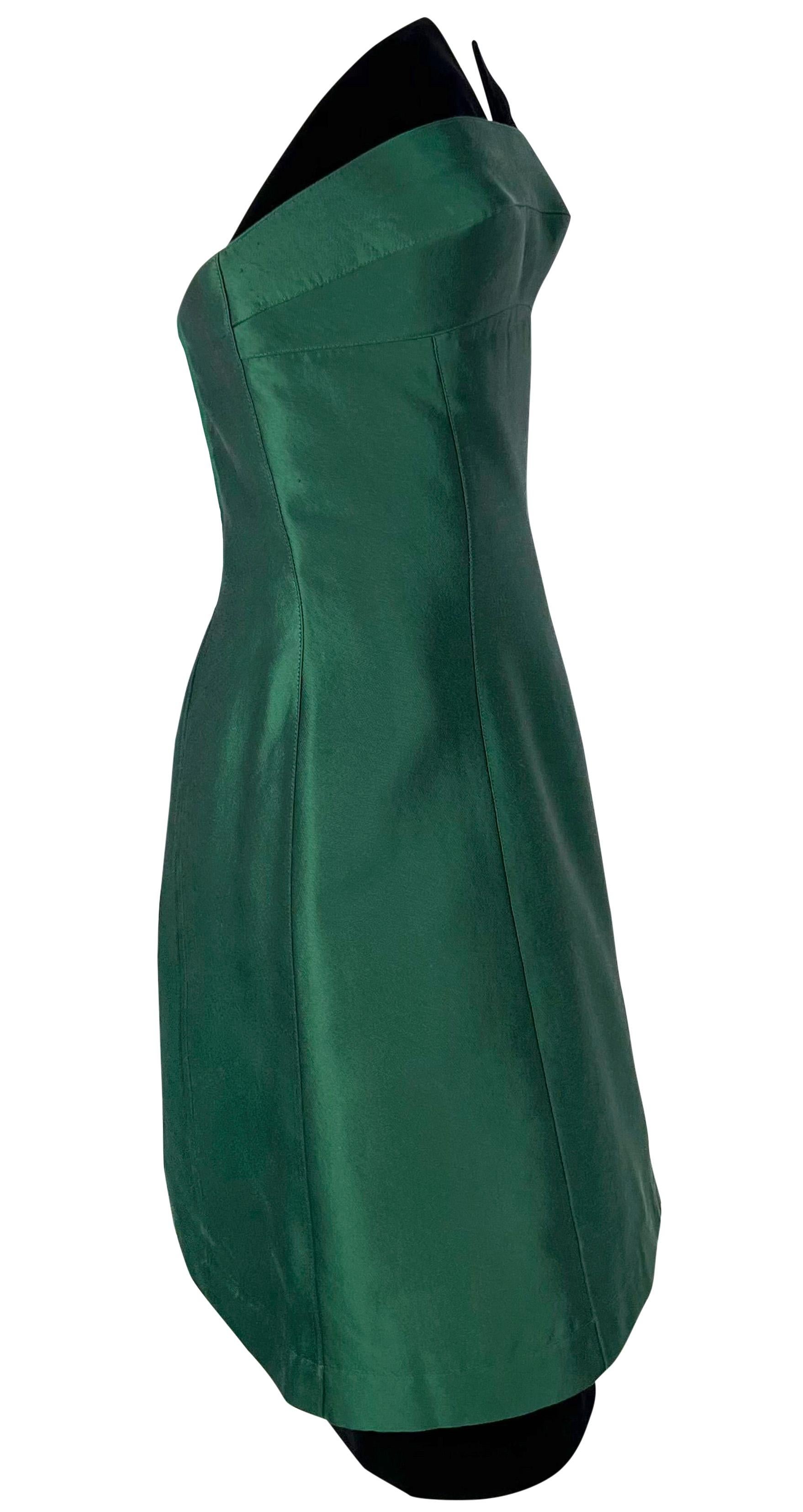1990s Thierry Mugler Emerald Green Hourglass Velvet Strapless Mini Dress For Sale 2