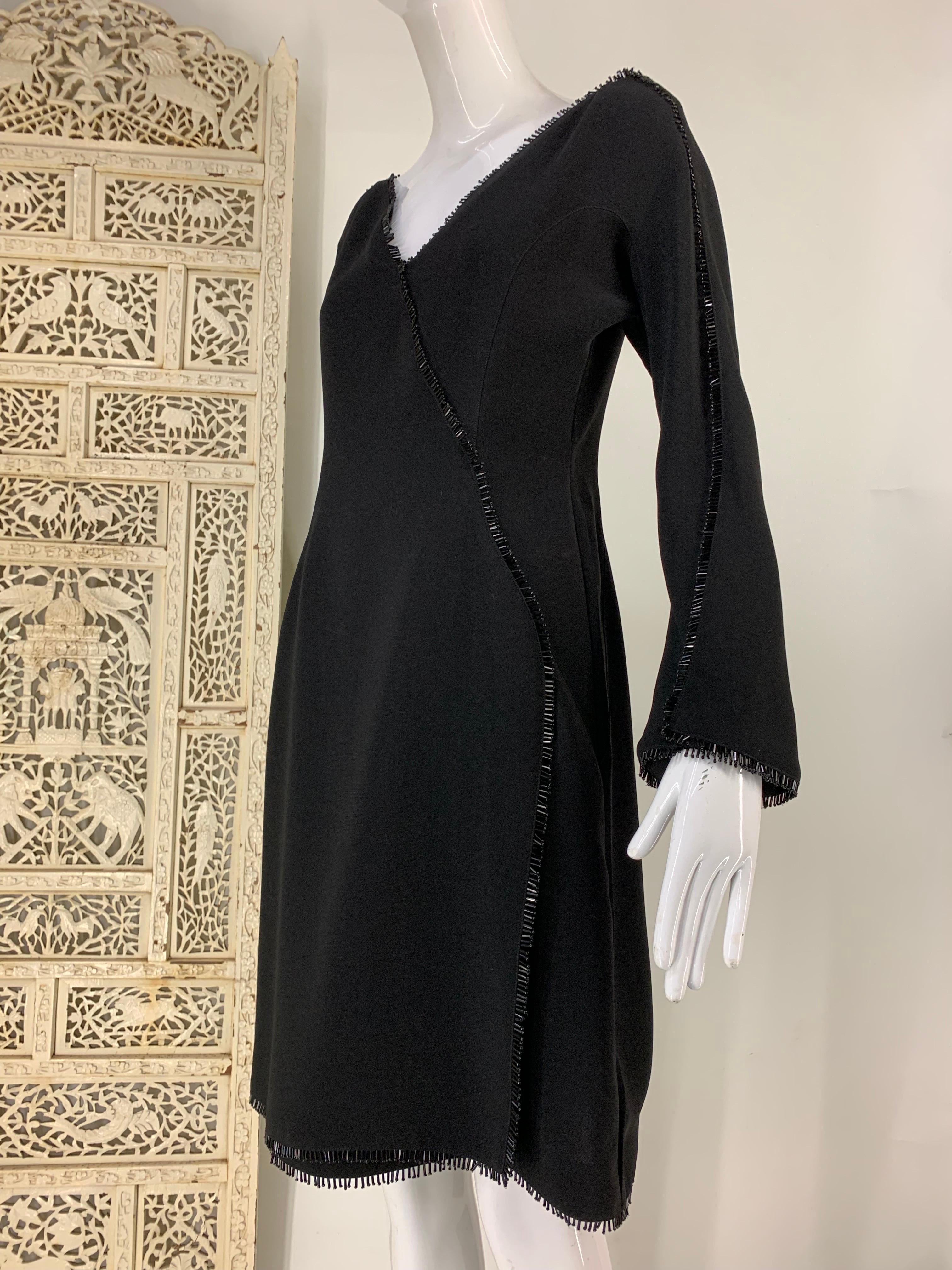 1990s Thierry Mugler Fit & Flare Wrap Style Black Cocktail Dress w Bead Fringe  For Sale 6