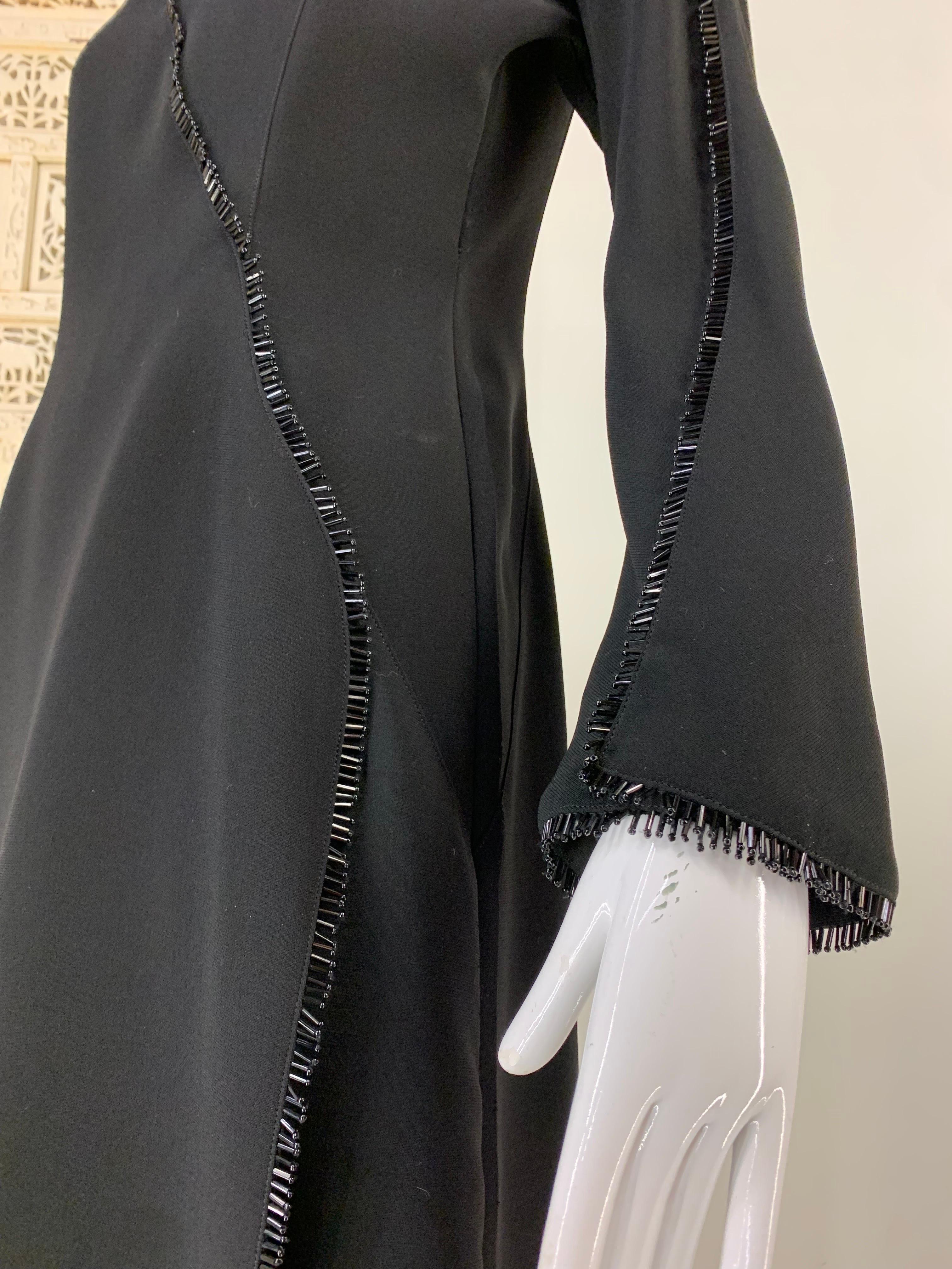 1990s Thierry Mugler Fit & Flare Wrap Style Black Cocktail Dress w Bead Fringe  In Excellent Condition For Sale In Gresham, OR
