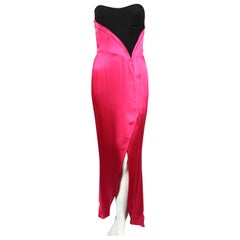 1990
s THIERRY MUGLER fuchsia charmeuse gown with black bodice