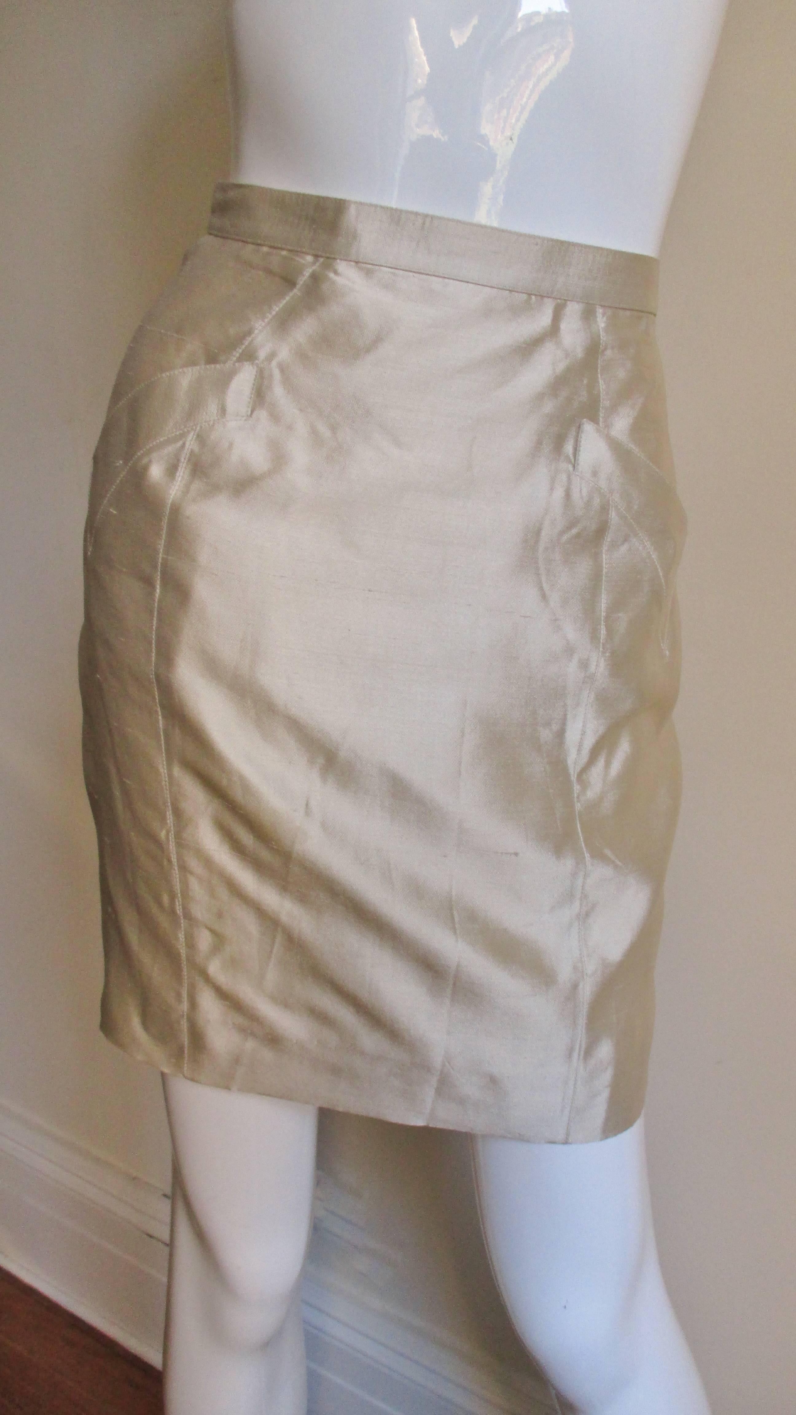 Beige Thierry Mugler Silk Skirt Suit