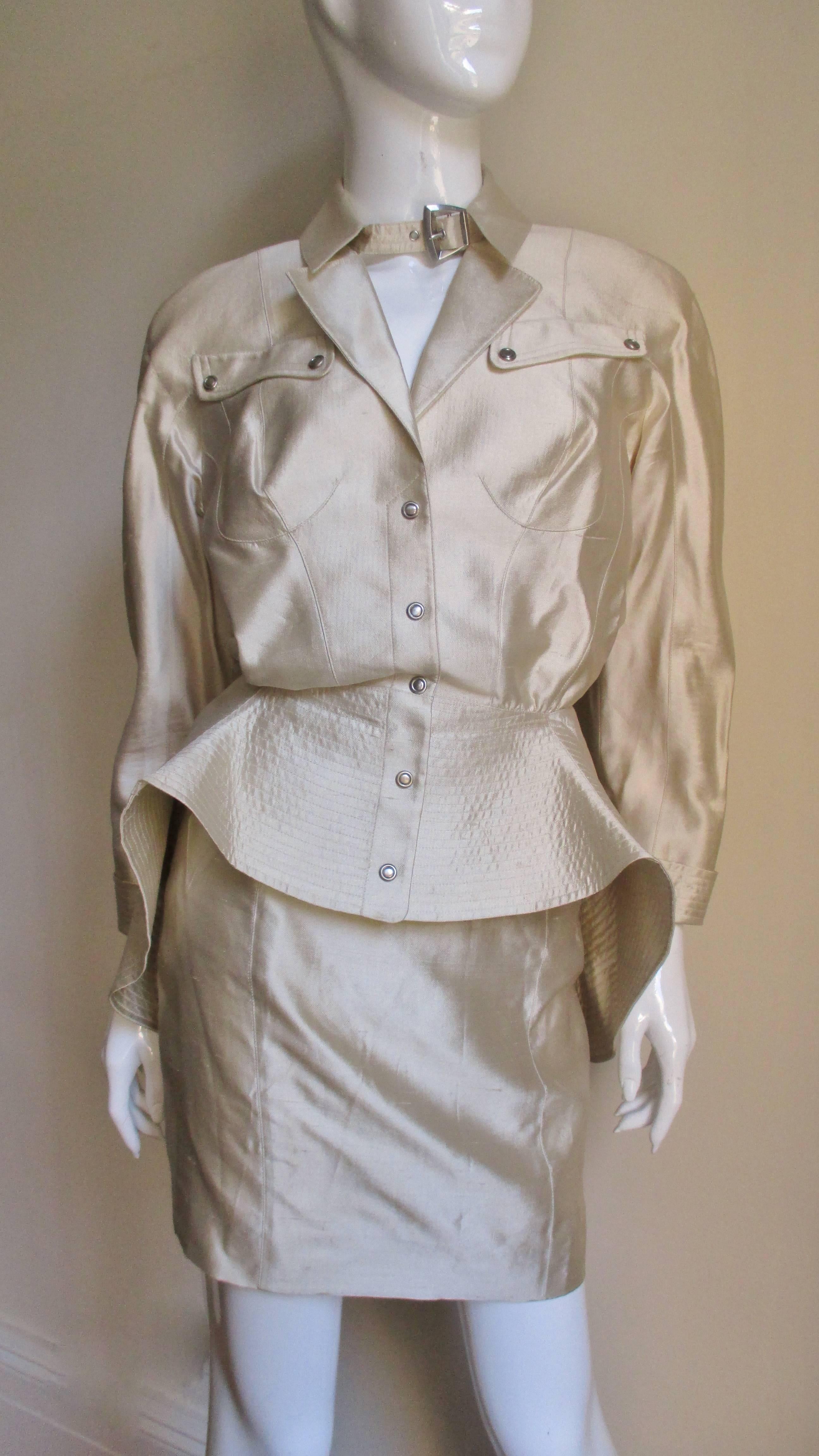 Thierry Mugler Silk Skirt Suit In Excellent Condition In Water Mill, NY