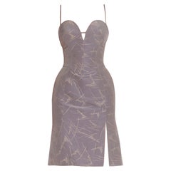 1990S Thierry Mugler - Vestito da cocktail stampato in misto cotone grigio-blu
